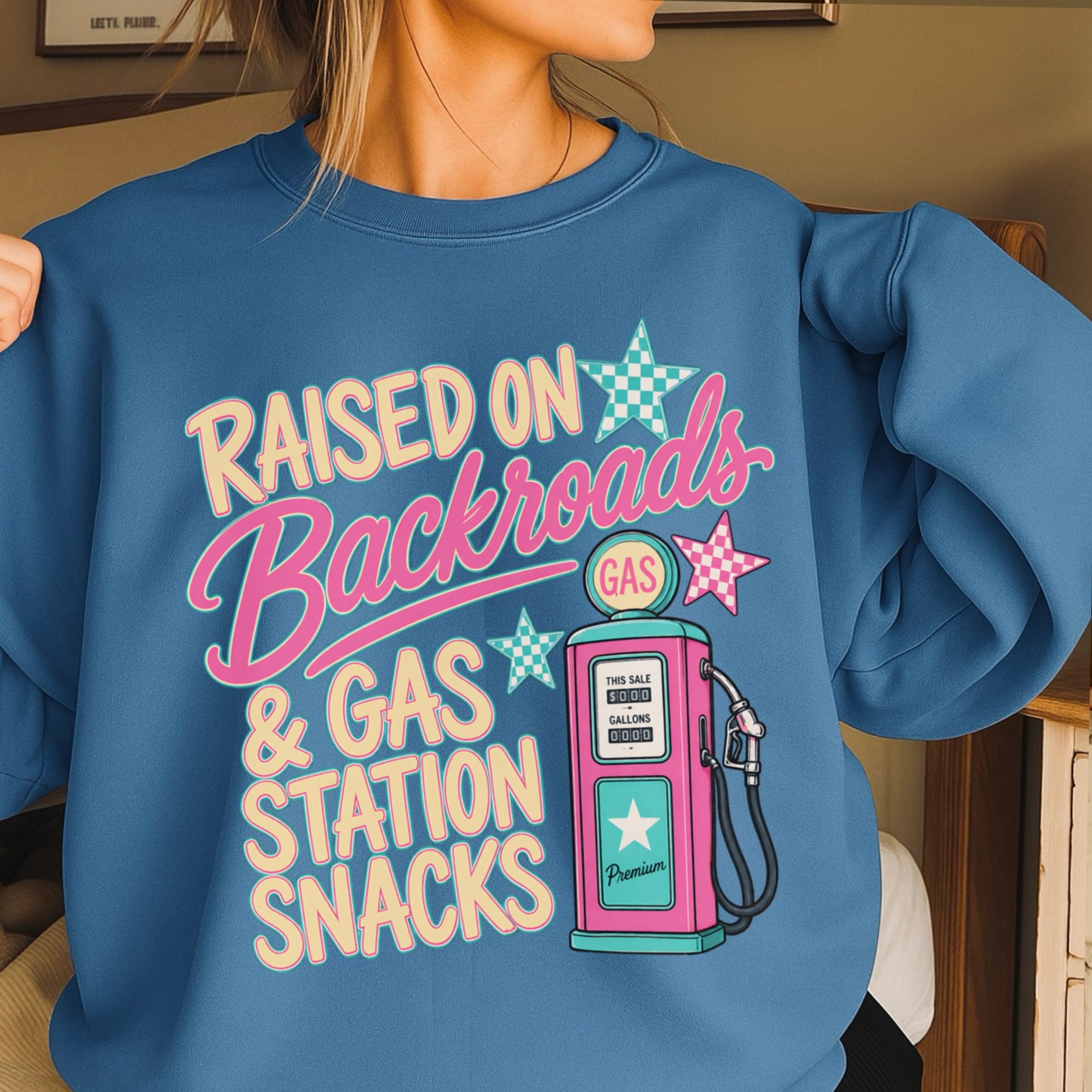 Raised On Backroads & Gas Station Snacks Crewneck Sweatshirt