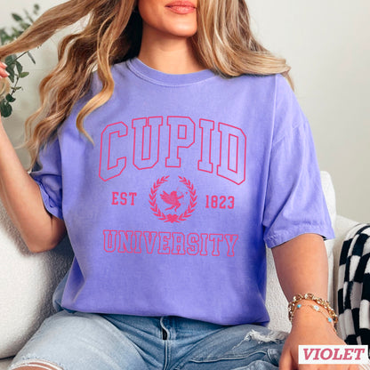 Cupid University Valentine’s Day Comfort Color Graphic Tee