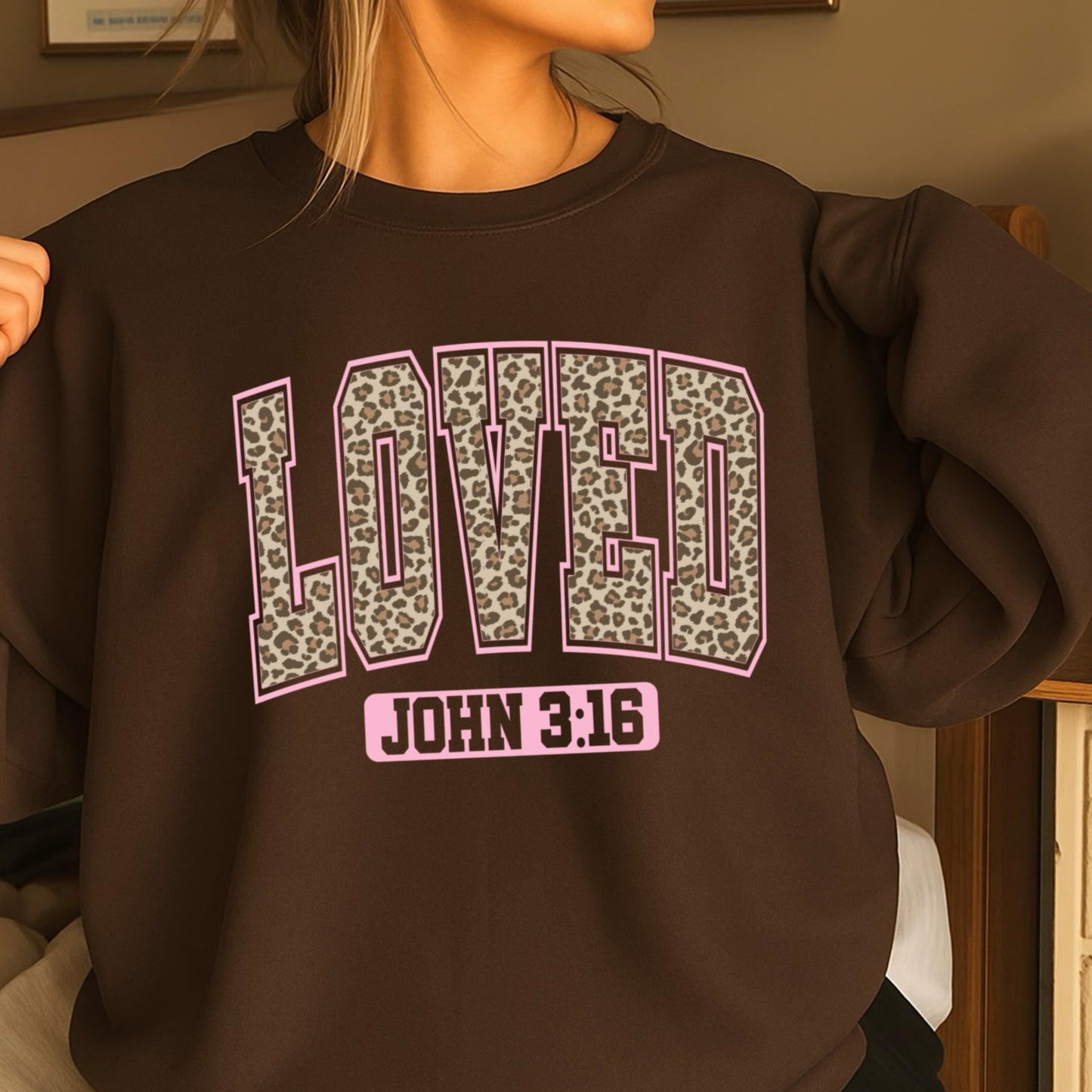 Leopard Loved John 3:16 Valentine’s Day Crewneck Sweatshirt