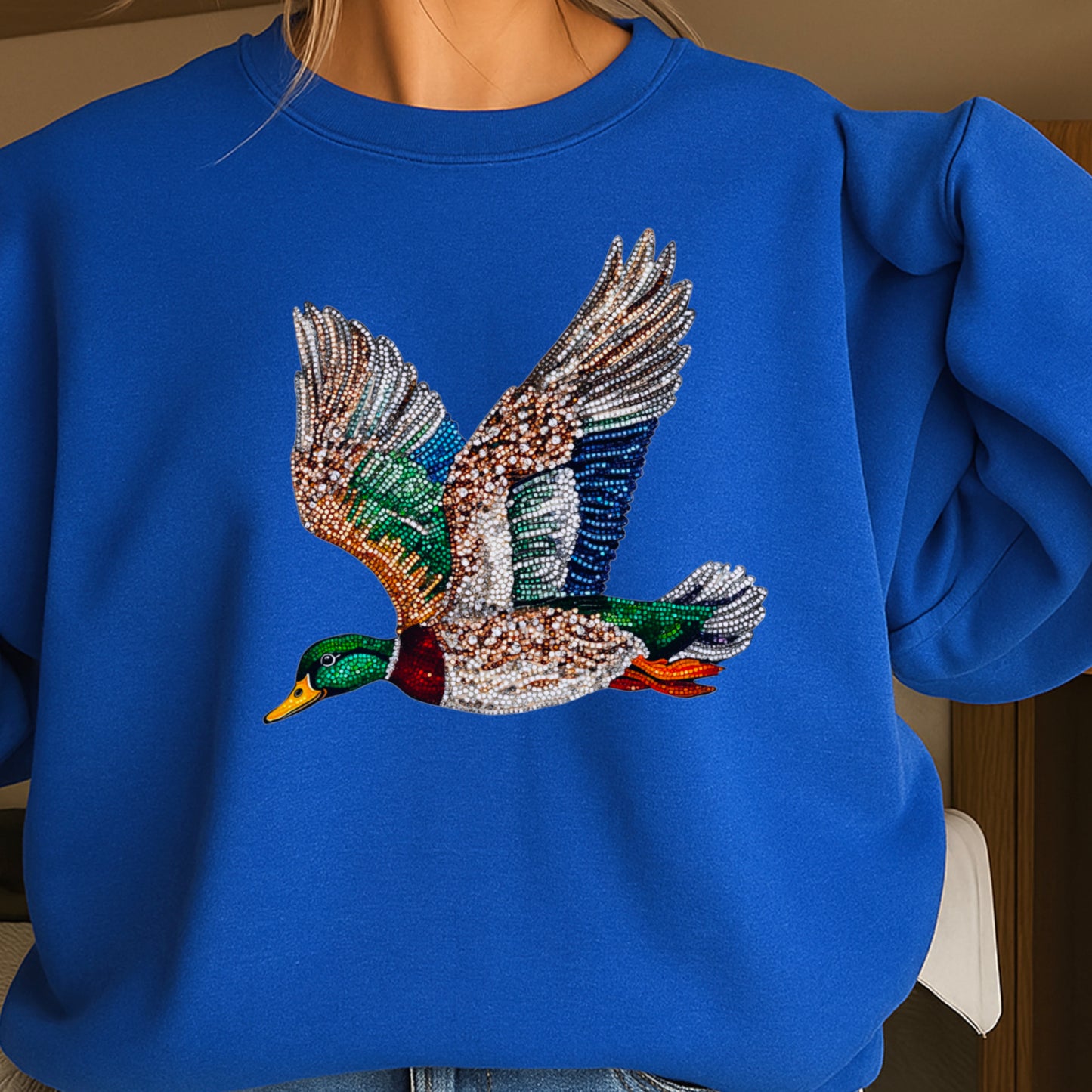 Faux Rhinestone Mallard Duck Crewneck Sweatshirt