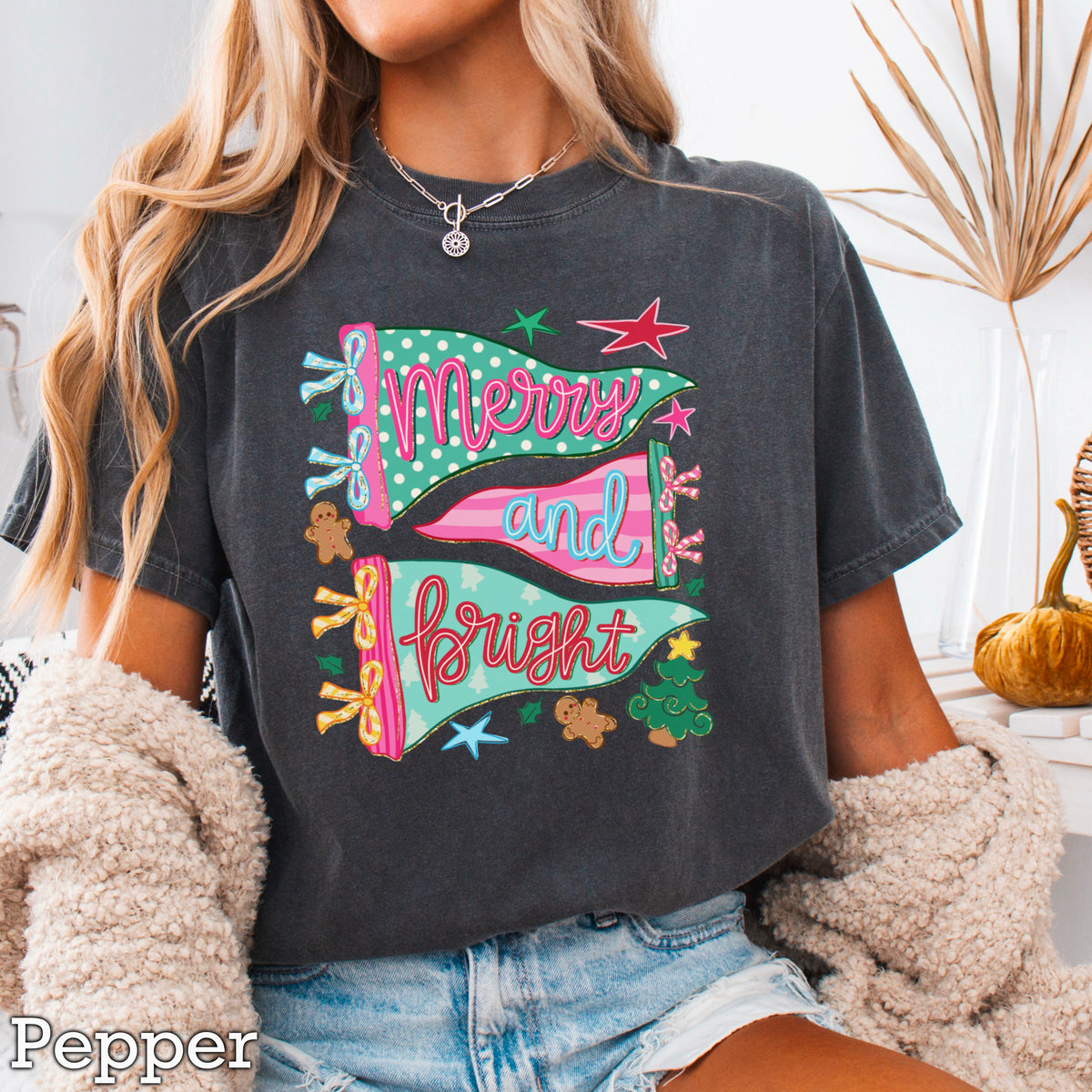Merry And Bright Christmas Comfort Color Graphic Tee