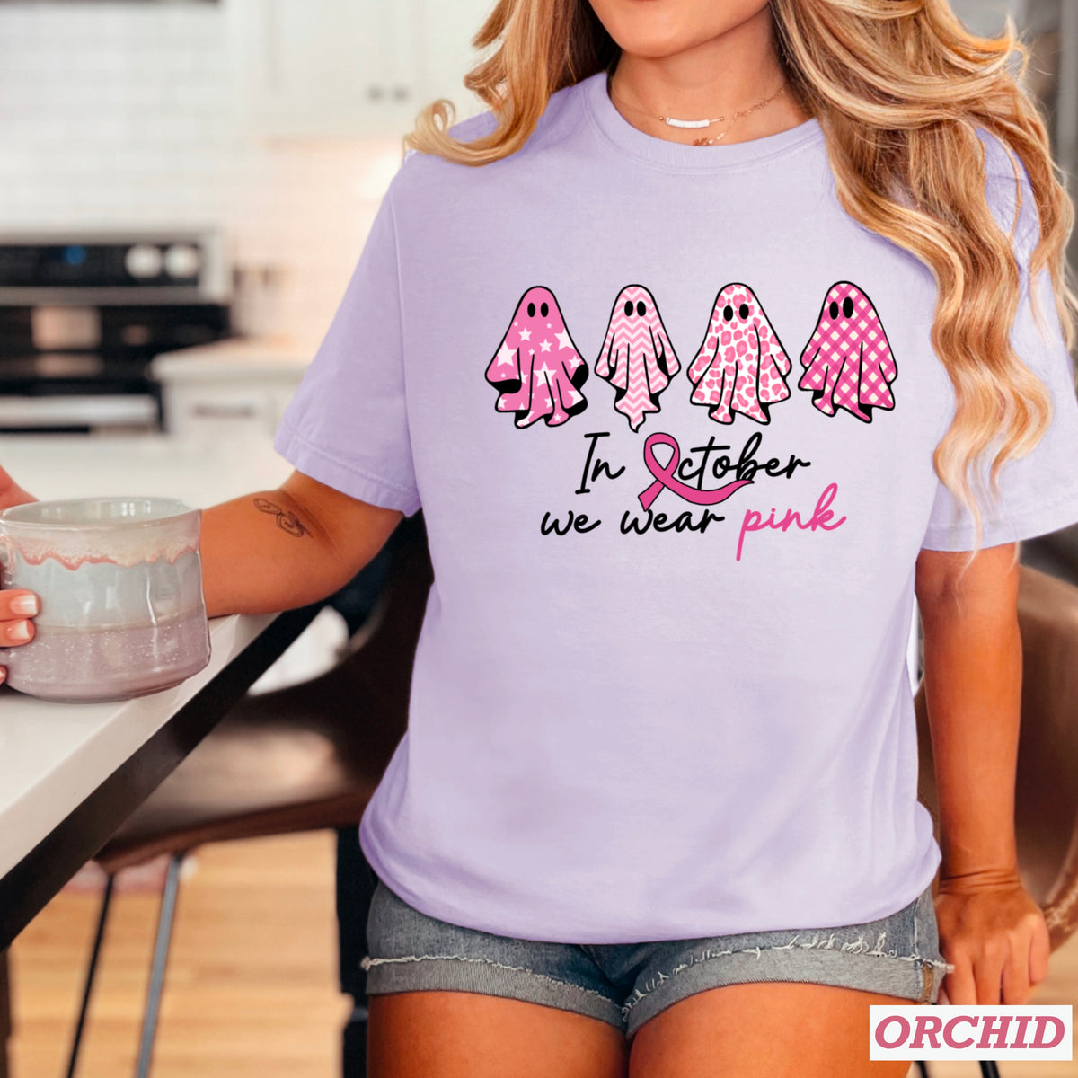 In October We Wear Pink Comfort Color Graphic Tee