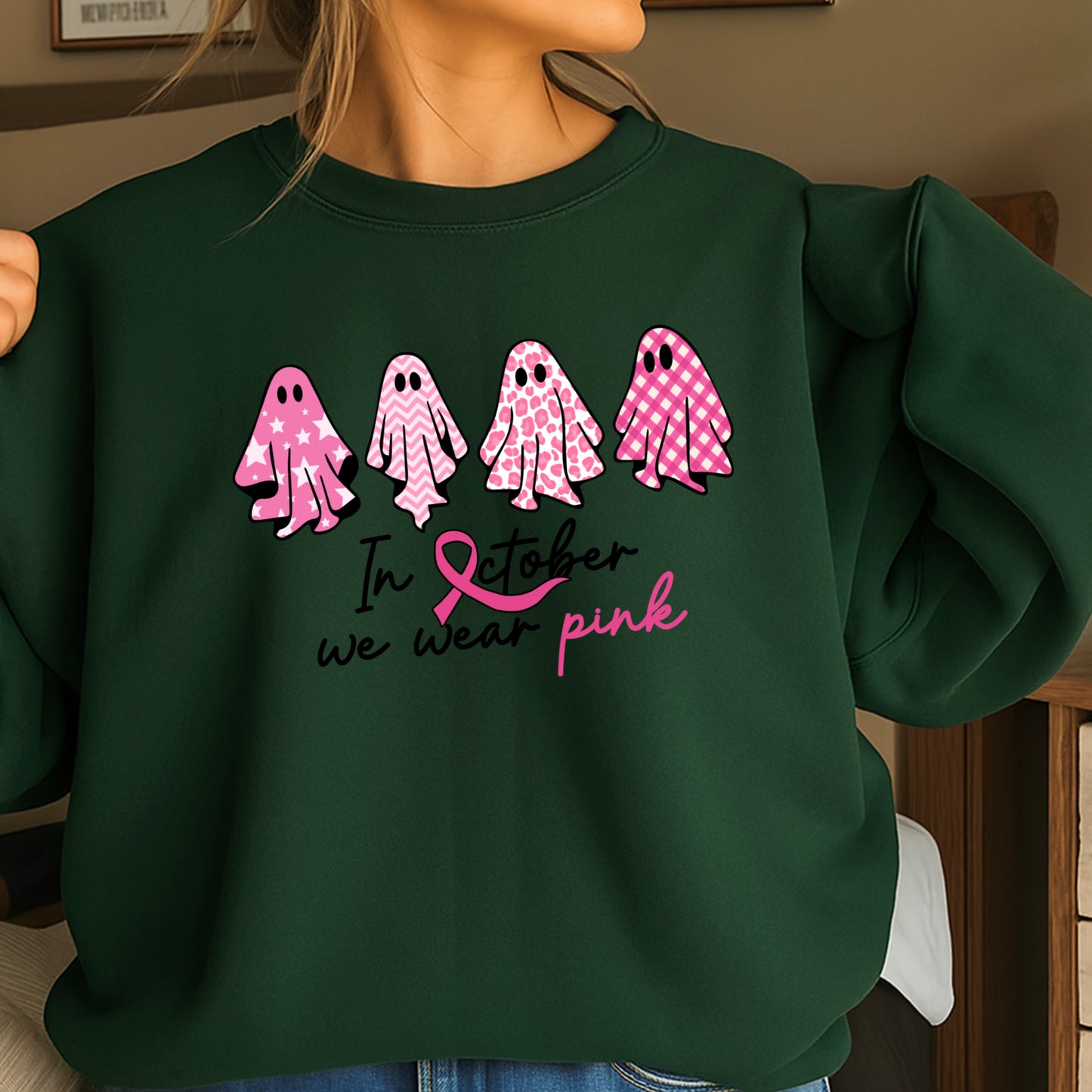 In October We Wear Pink Crewneck Sweatshirt