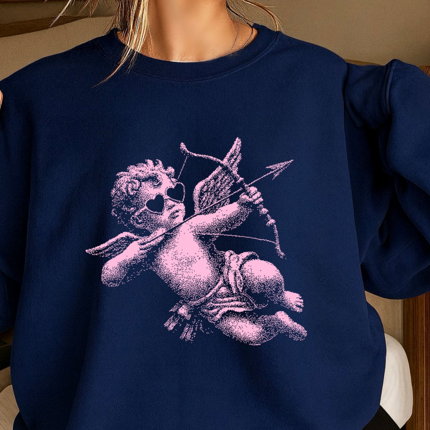 Halftone Cupid Valentine’s Day Crewneck Sweatshirt