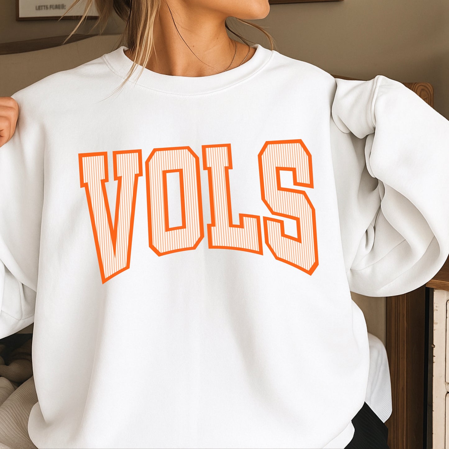 Orange & White College Game Day Crewneck Sweatshirt