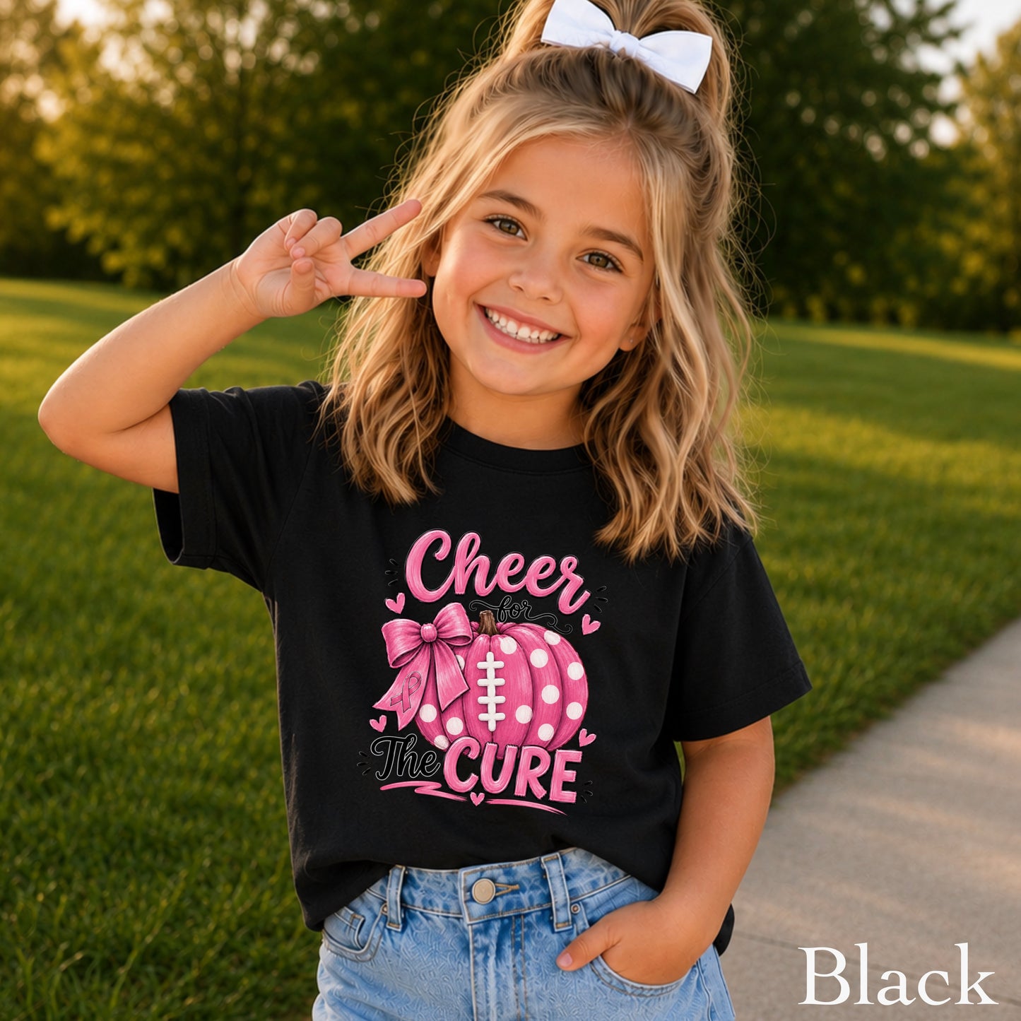 Cheer For The Cure Breast Cancer Youth Comfort Color T-Shirt
