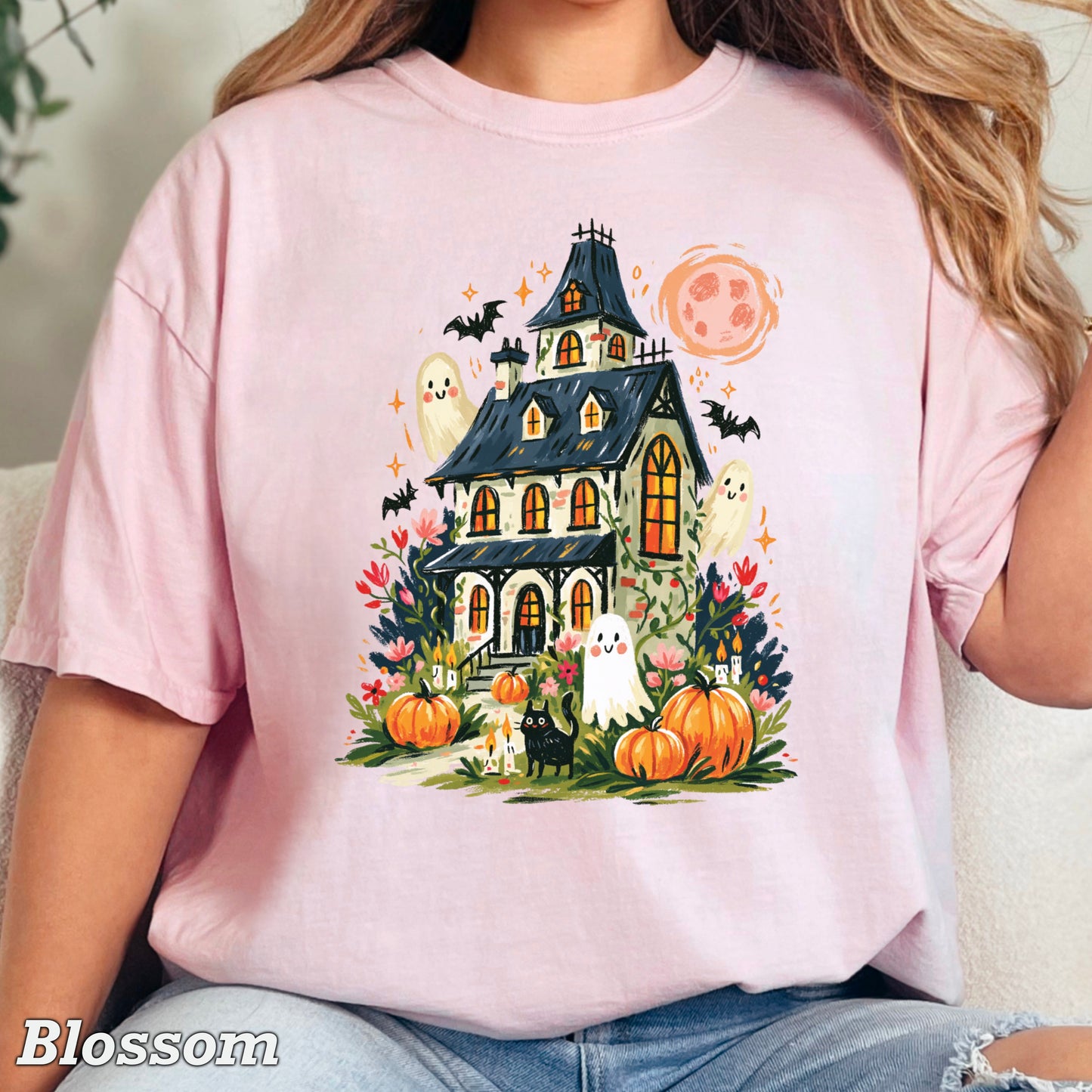 Haunted House Halloween Comfort Color Graphic Tee