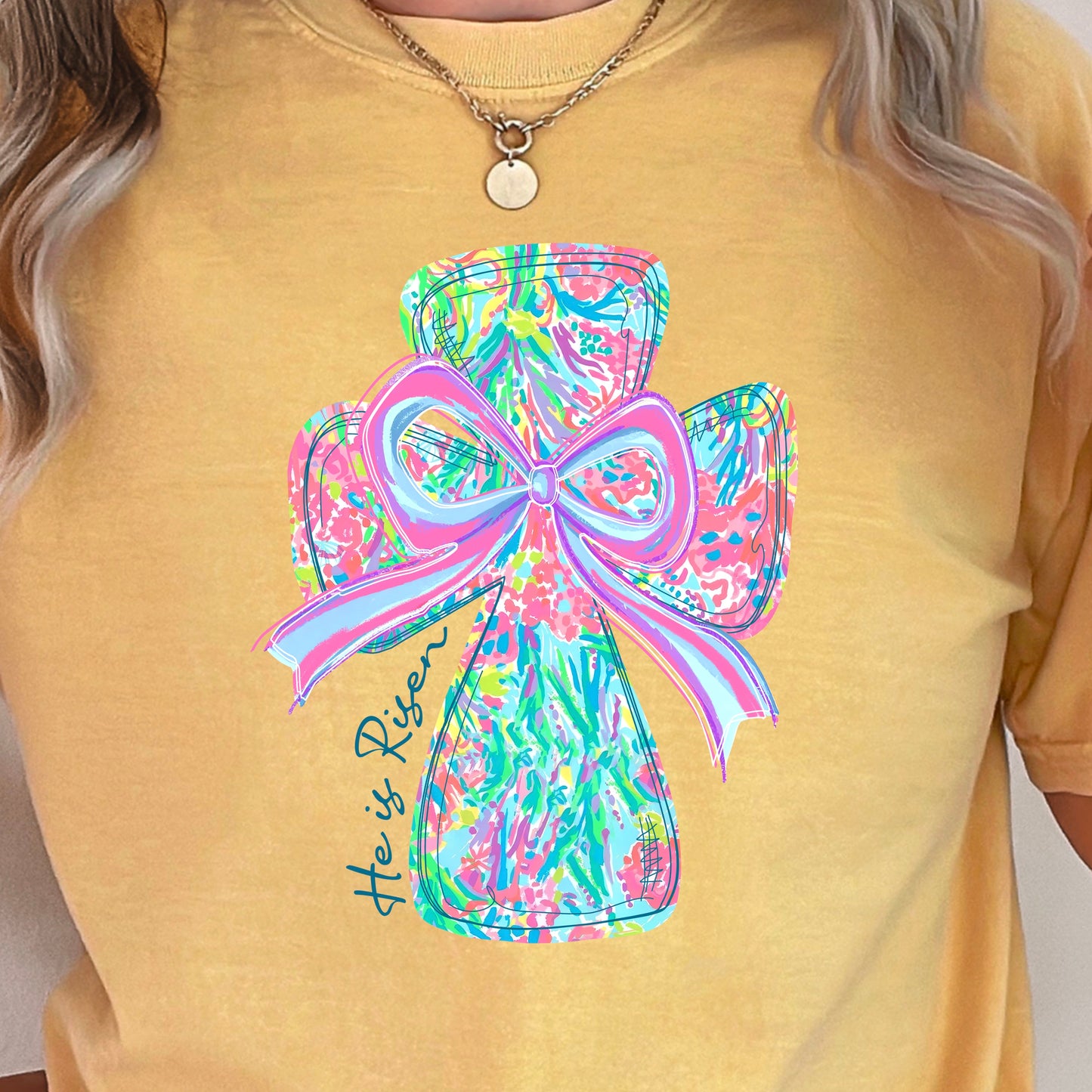 He Is Risen Cross Easter Comfort Color Graphic Tee