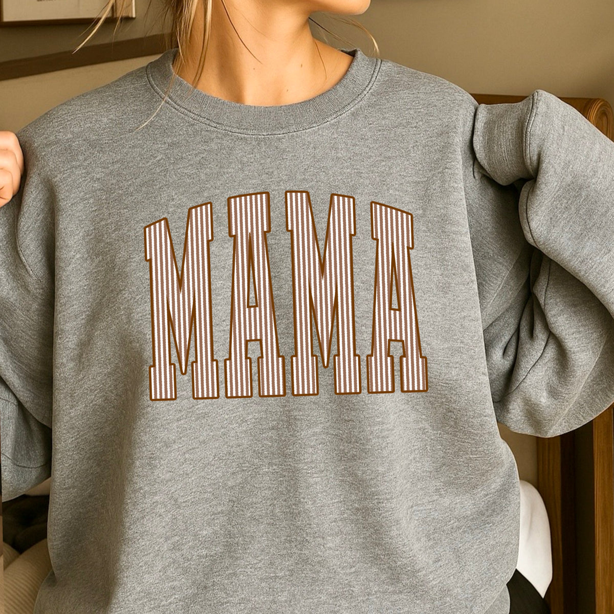 Mama Brown Seersucker Crewneck Sweatshirt