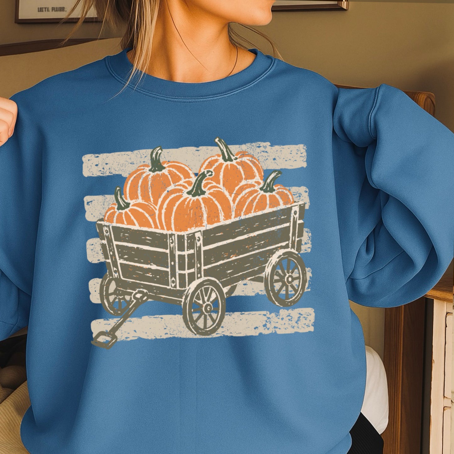 Pumpkin Wagon Fall Crewneck Sweatshirt