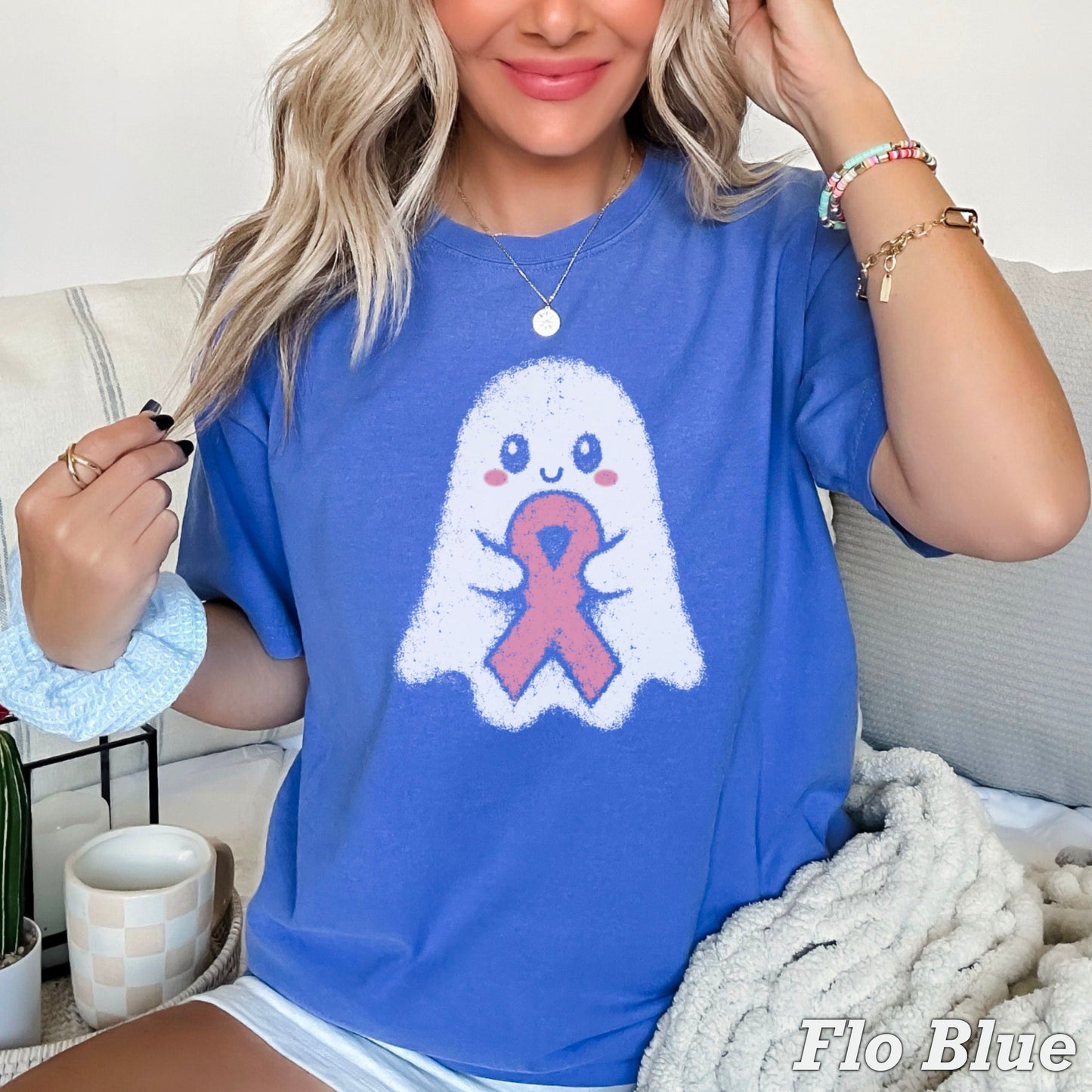Breast Cancer Ghost Comfort Color Graphic Tee