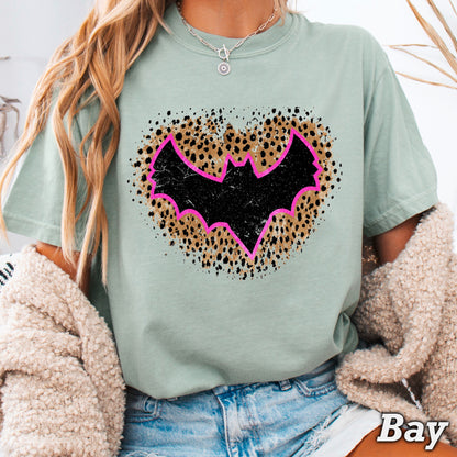 Leopard Bat Halloween Comfort Color Graphic Tee