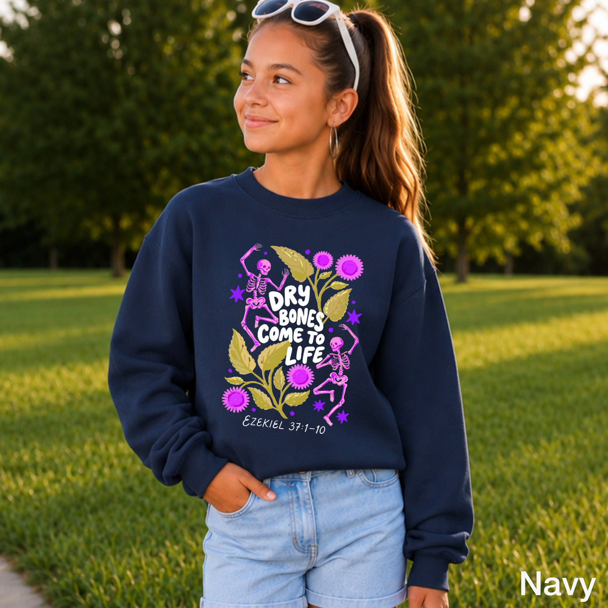 Dry Bones Come To Life White Lettering Youth Crewneck Sweatshirt