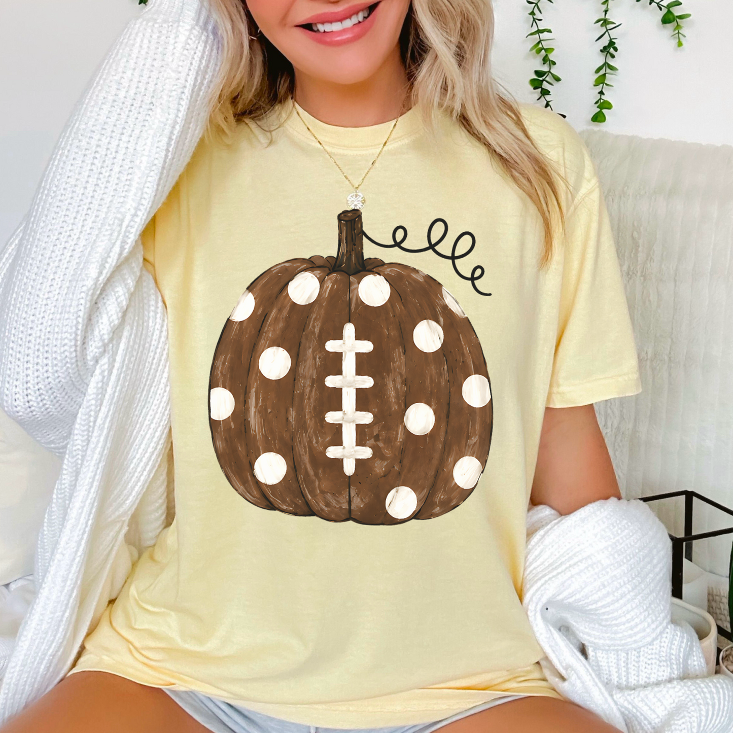 Pumpkin Football Fall Comfort Color Graphic Tee