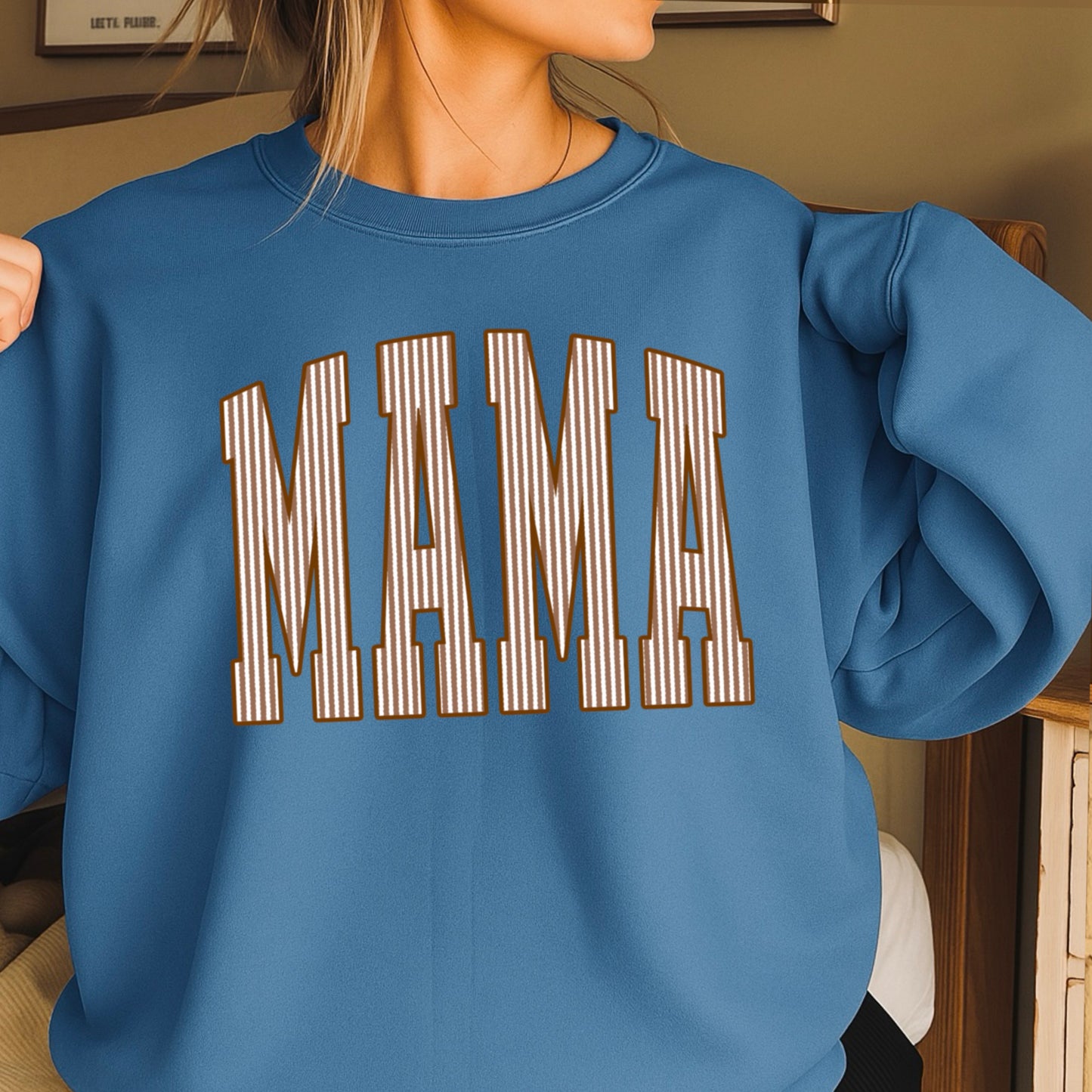 Mama Brown Seersucker Crewneck Sweatshirt
