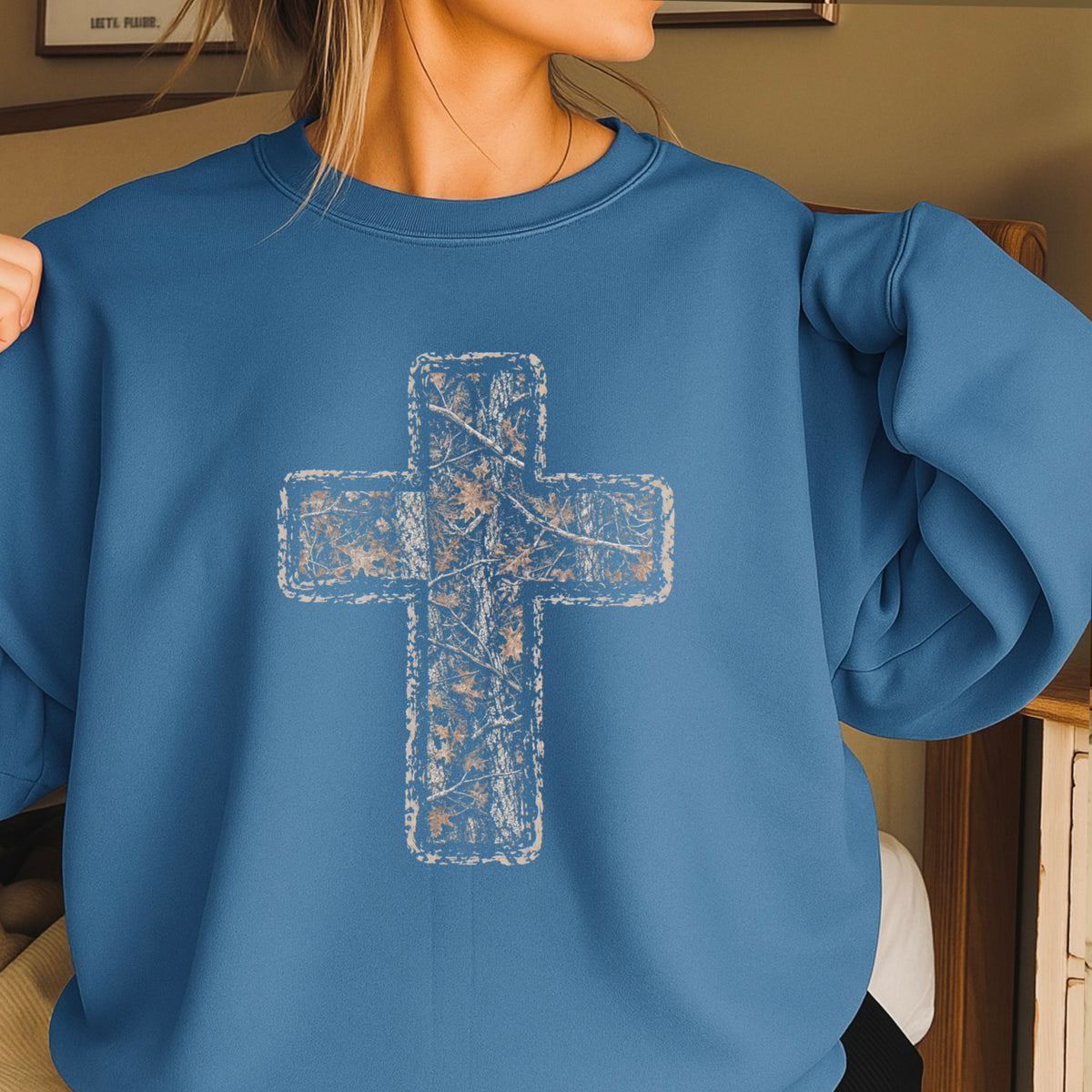 Camo Cross Christian Crewneck Sweatshirt