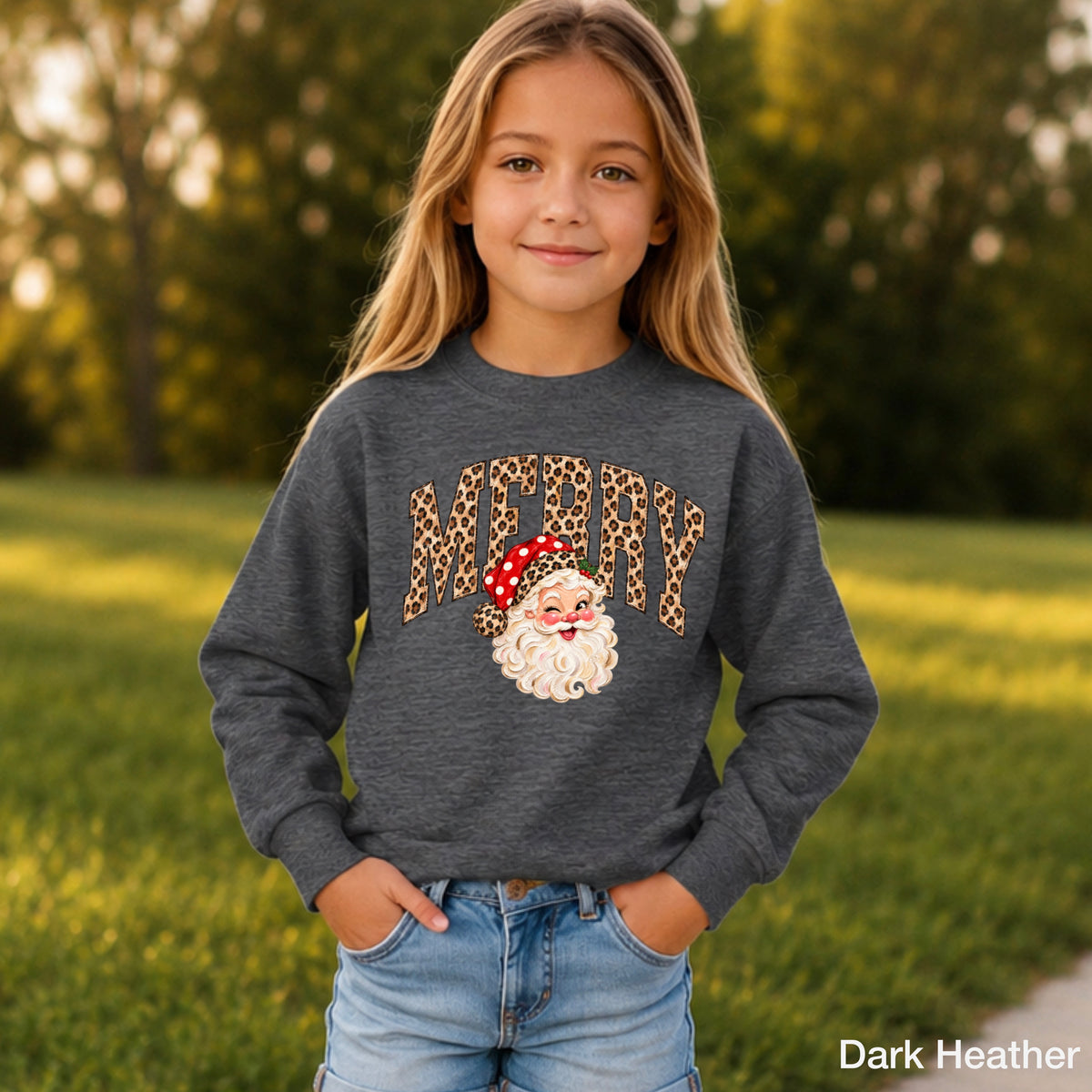 Leopard Merry Christmas Youth Crewneck Sweatshirt