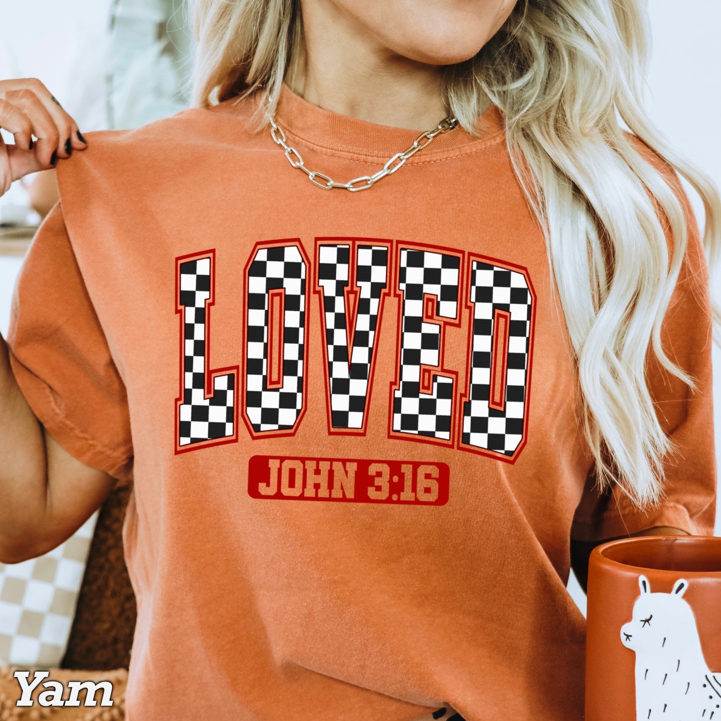 Checkered Loved John 3:16 Valentine’s Day Comfort Color Graphic Tee