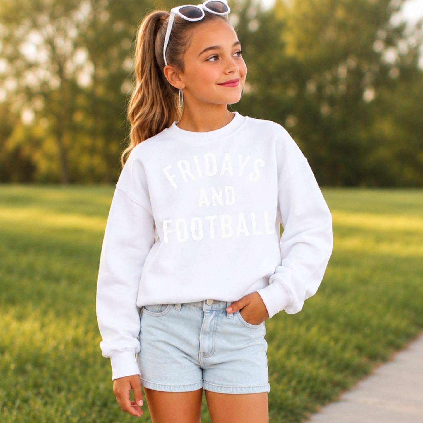 Fridays And Football Youth Crewneck Sweatshirt
