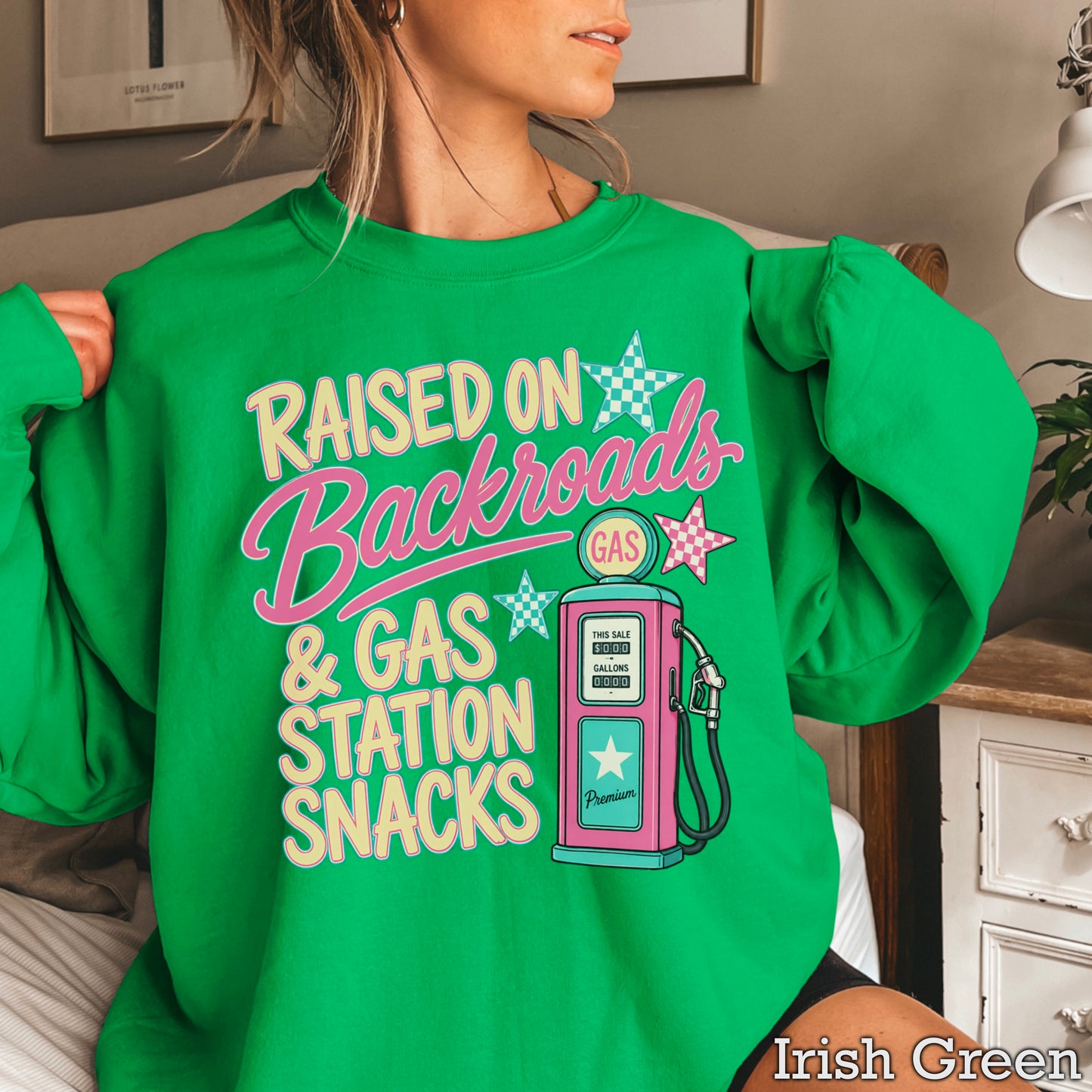 Raised On Backroads & Gas Station Snacks Crewneck Sweatshirt