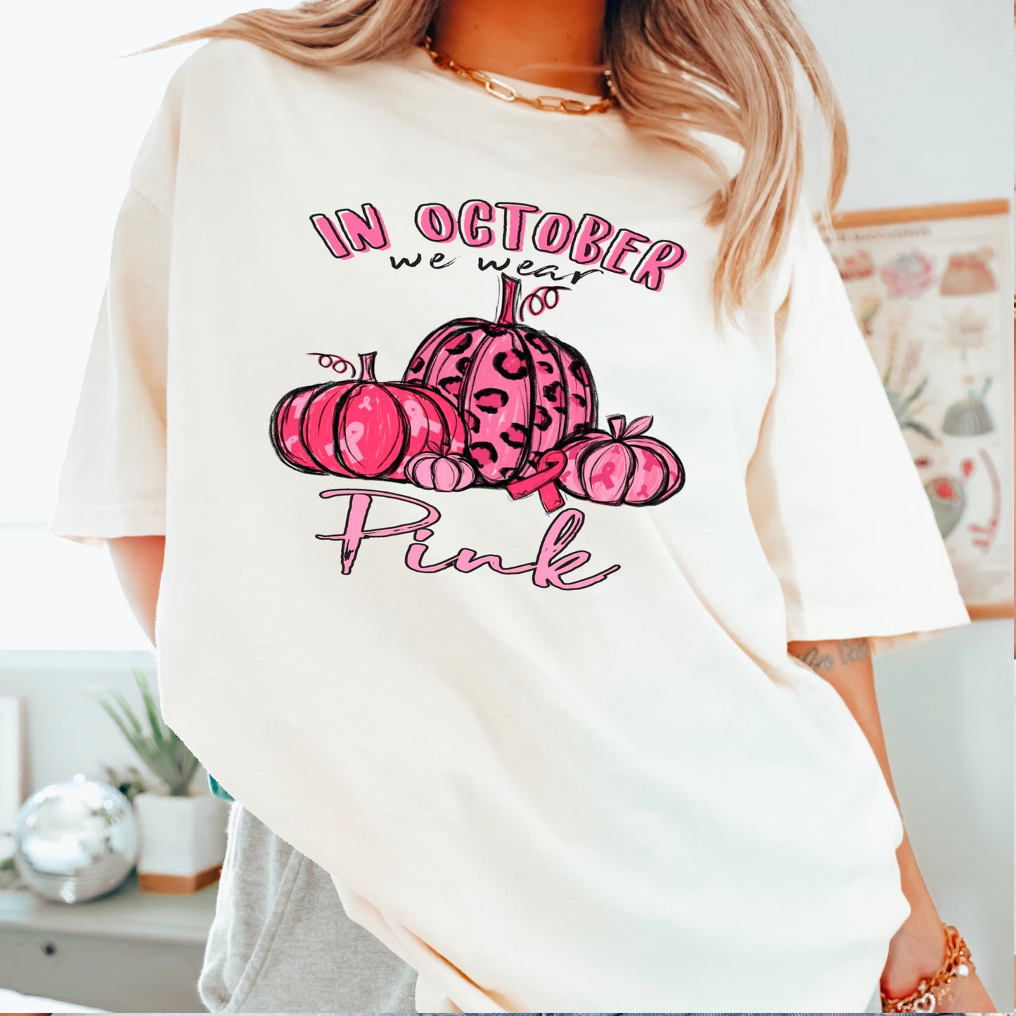 In October We Wear Pink Cancer Comfort Color Graphic Tee