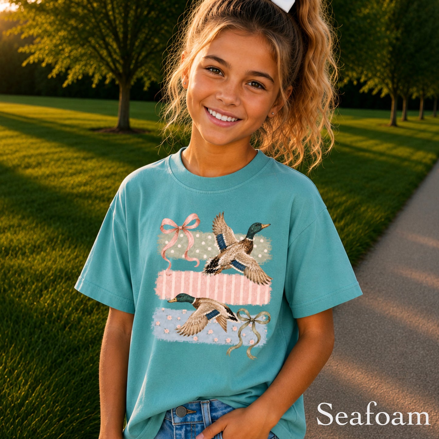 Mallard Ducks & Bows Youth Comfort Color T-Shirt