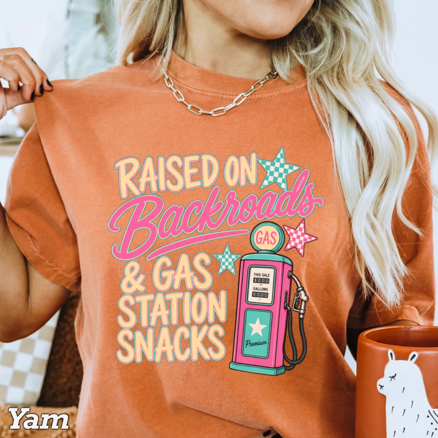 Raised On Backroads & Gas Station Snacks Comfort Color Graphic Tee