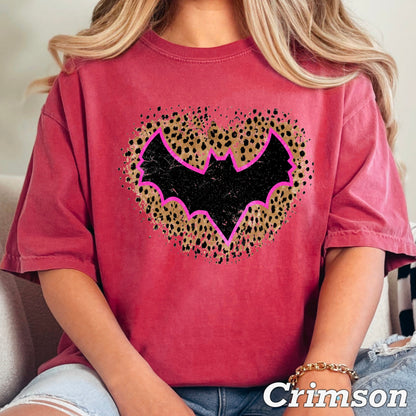 Leopard Bat Halloween Comfort Color Graphic Tee