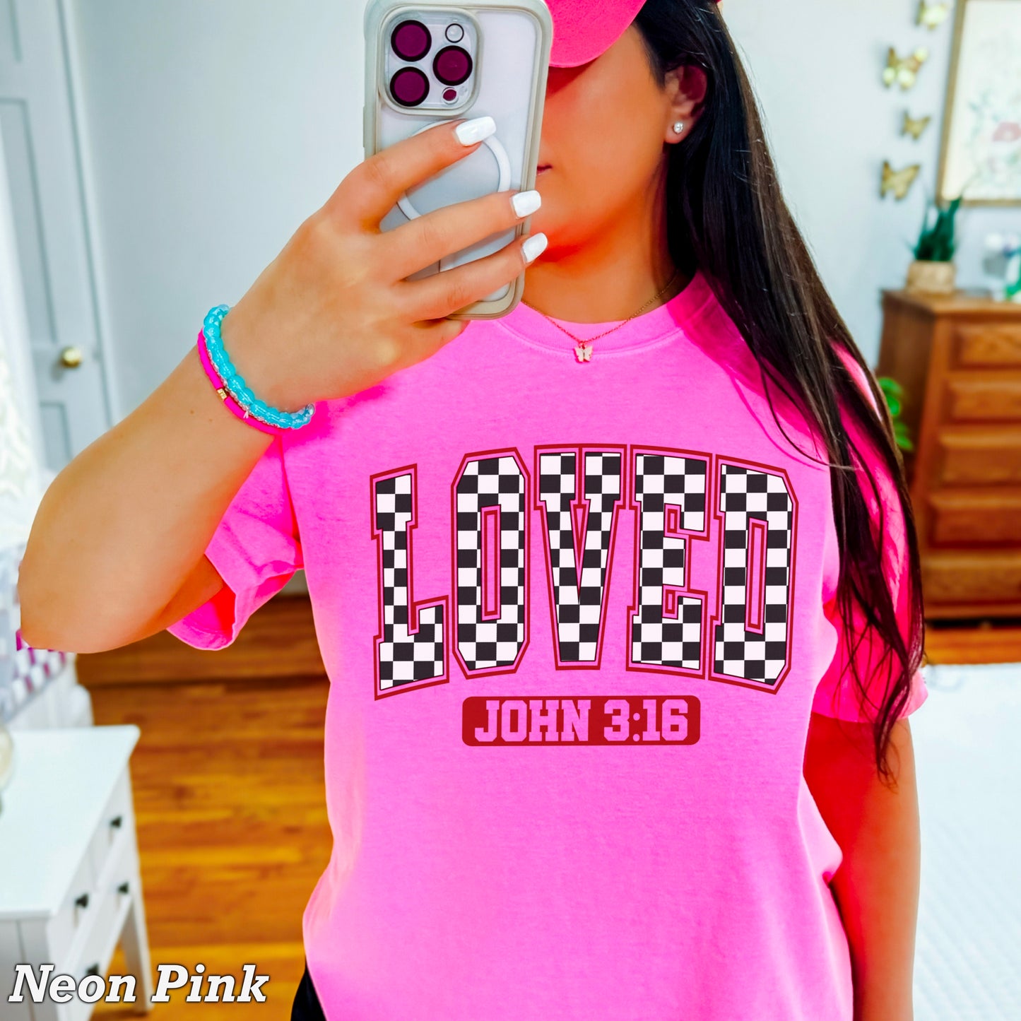 Checkered Loved John 3:16 Valentine’s Day Comfort Color Graphic Tee