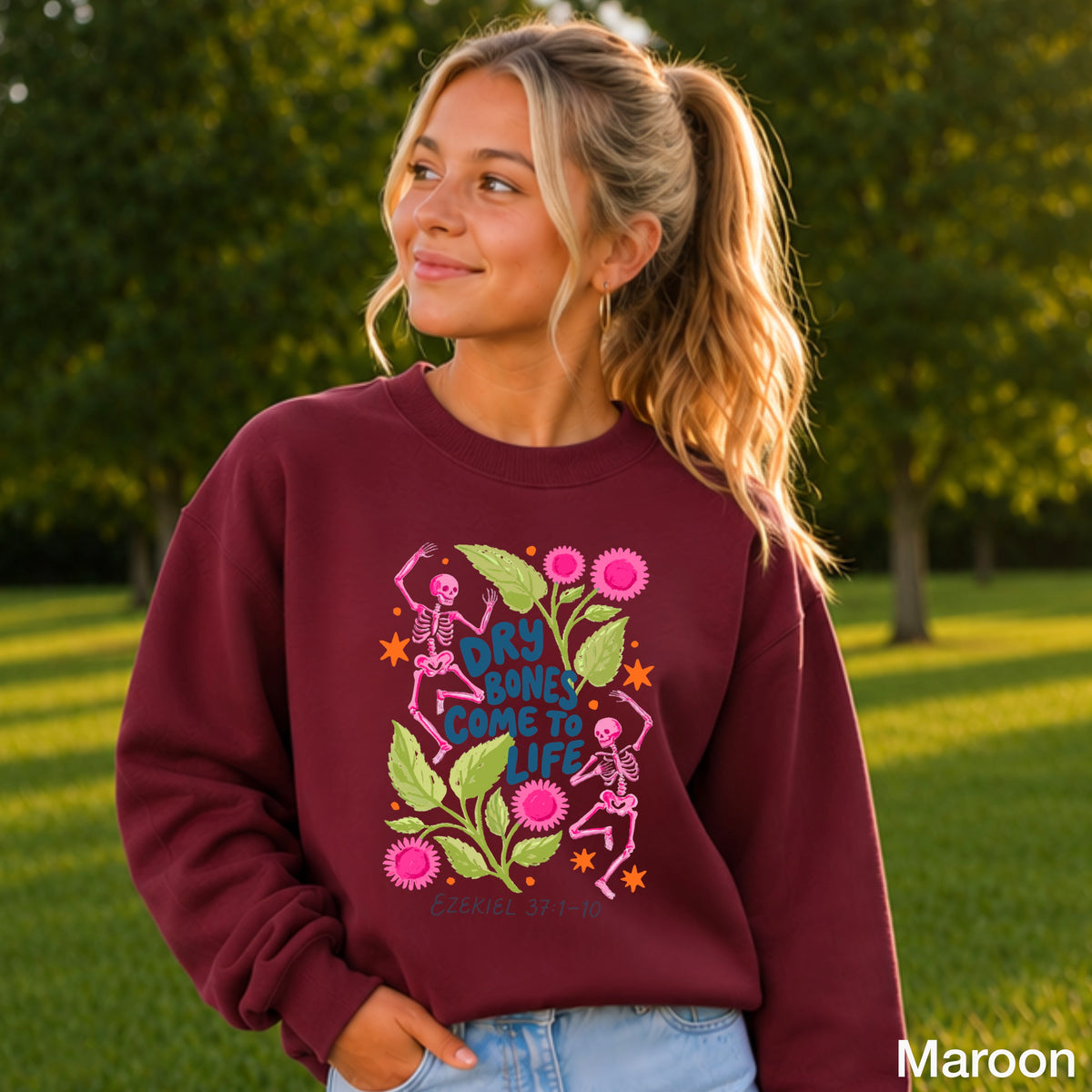 Dry Bones Come To Life Navy Lettering Youth Crewneck Sweatshirt