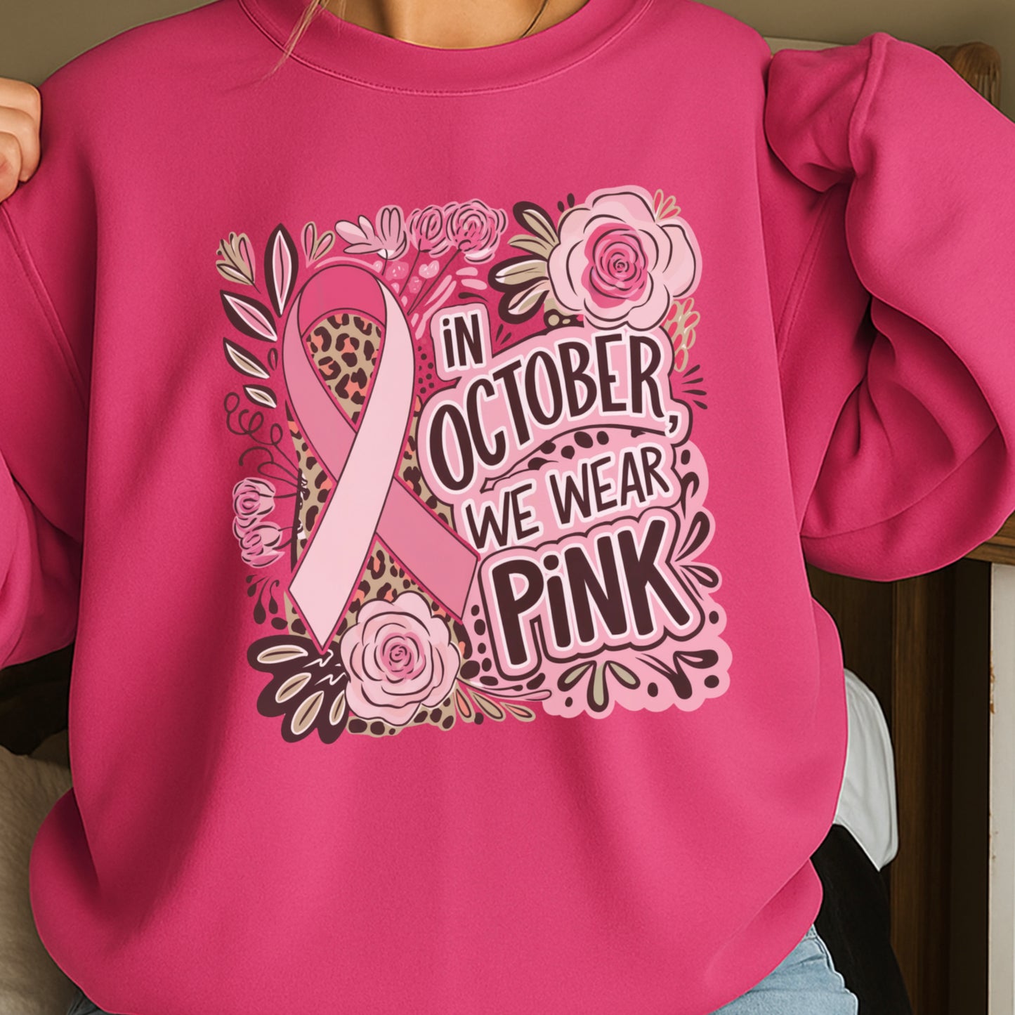 In October We Wear Pink Crewneck Sweatshirt