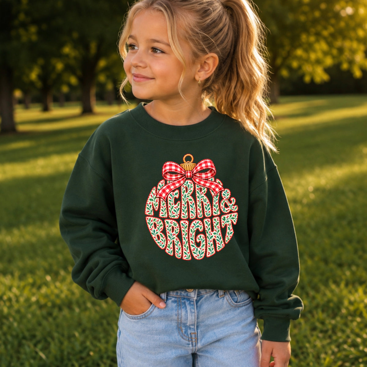 Merry & Bright Christmas Youth Crewneck Sweatshirt