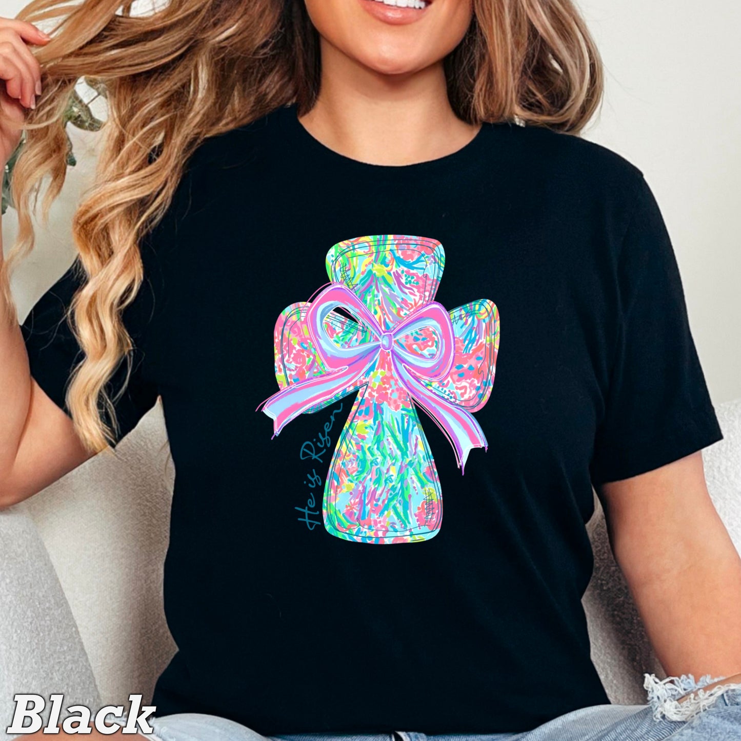 He Is Risen Cross Easter Comfort Color Graphic Tee