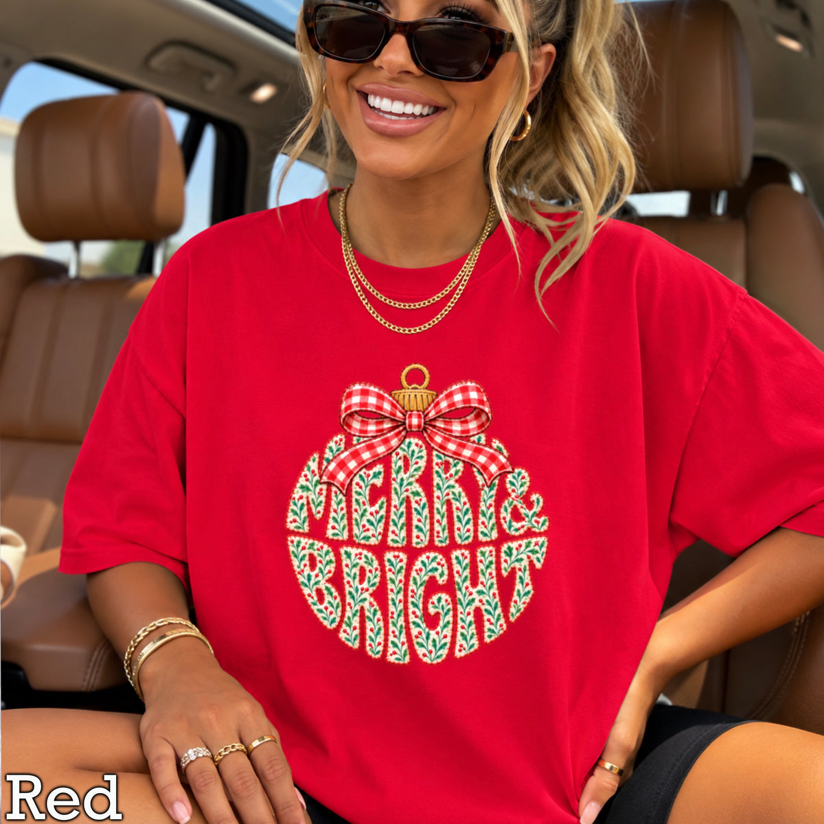 Merry & Bright Christmas Comfort Color Graphic Tee