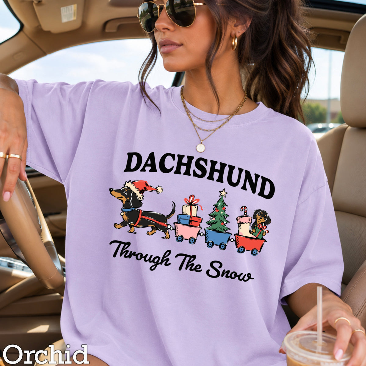 Dachshund Through the Snow Christmas Comfort Color Graphic Tee
