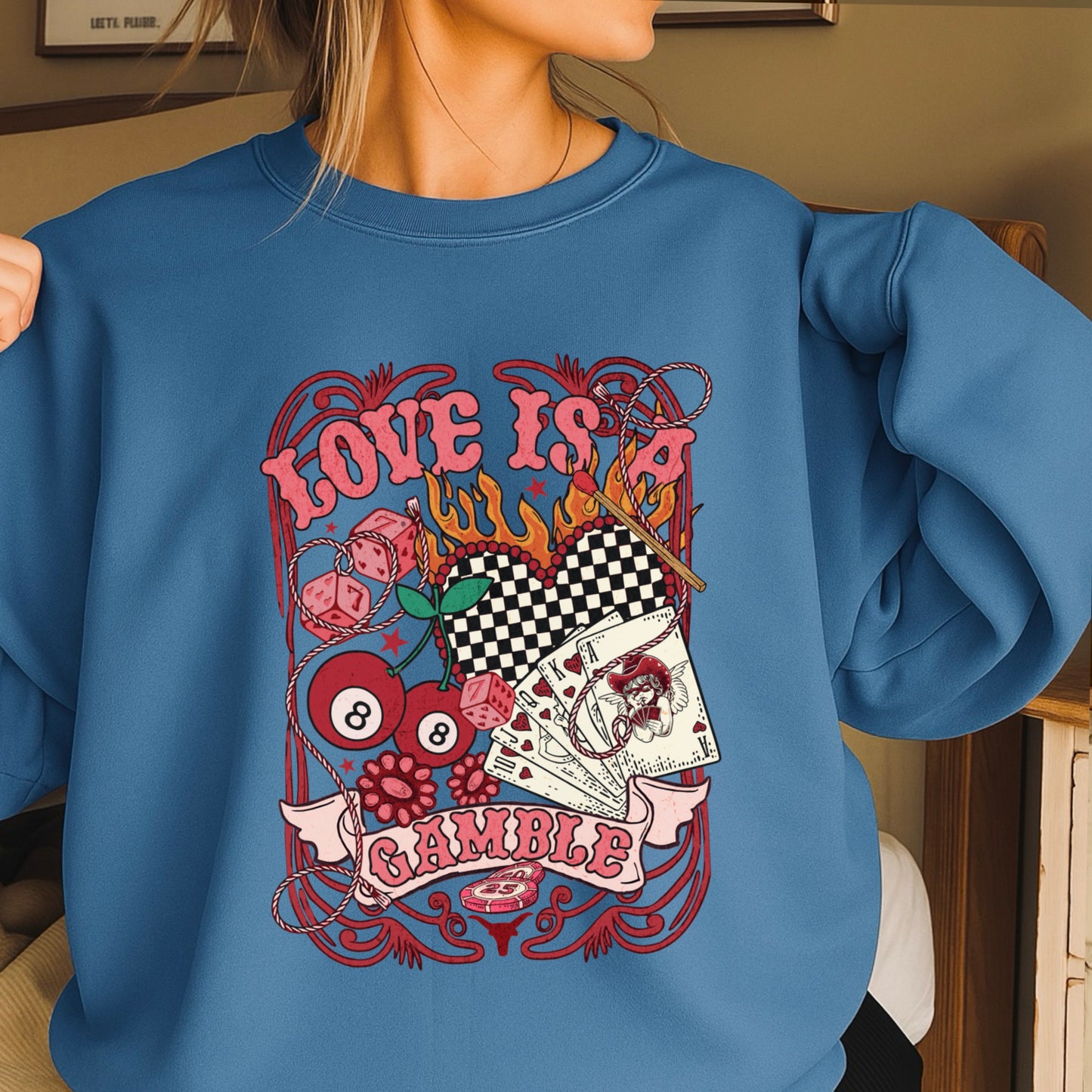 Love Is A Gamble Valentine’s Day Crewneck Sweatshirt