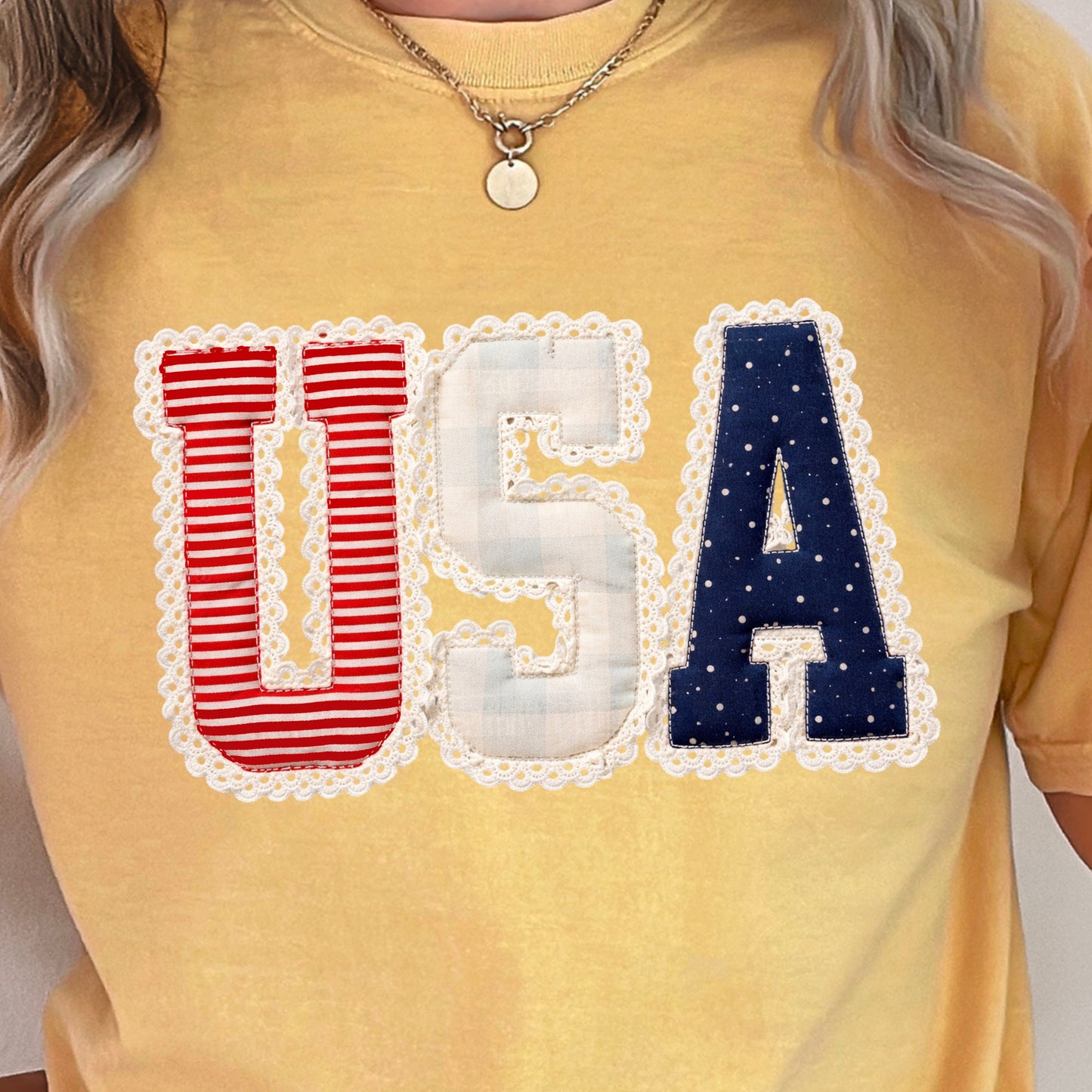 USA Quilted Lace Comfort Color Graphic Tee