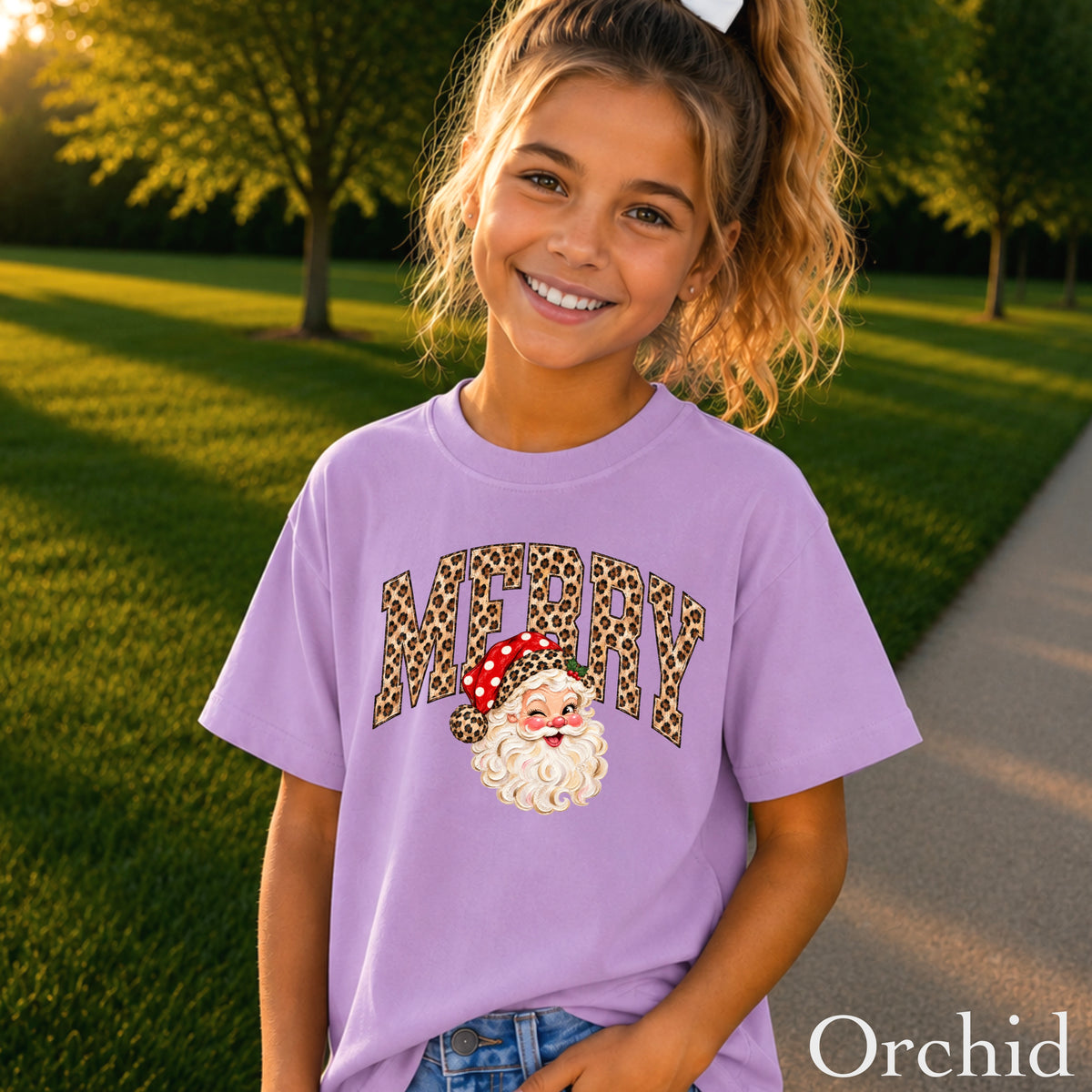 Leopard Merry Christmas Youth Comfort Color T-Shirt