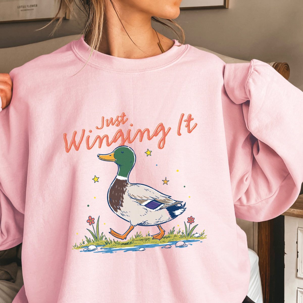 Just Winging It Mallard Duck Crewneck Sweatshirt