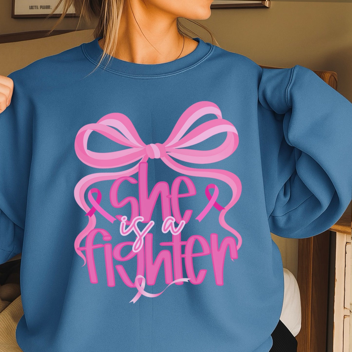 She Is A Fighter Breast Cancer Crewneck Sweatshirt