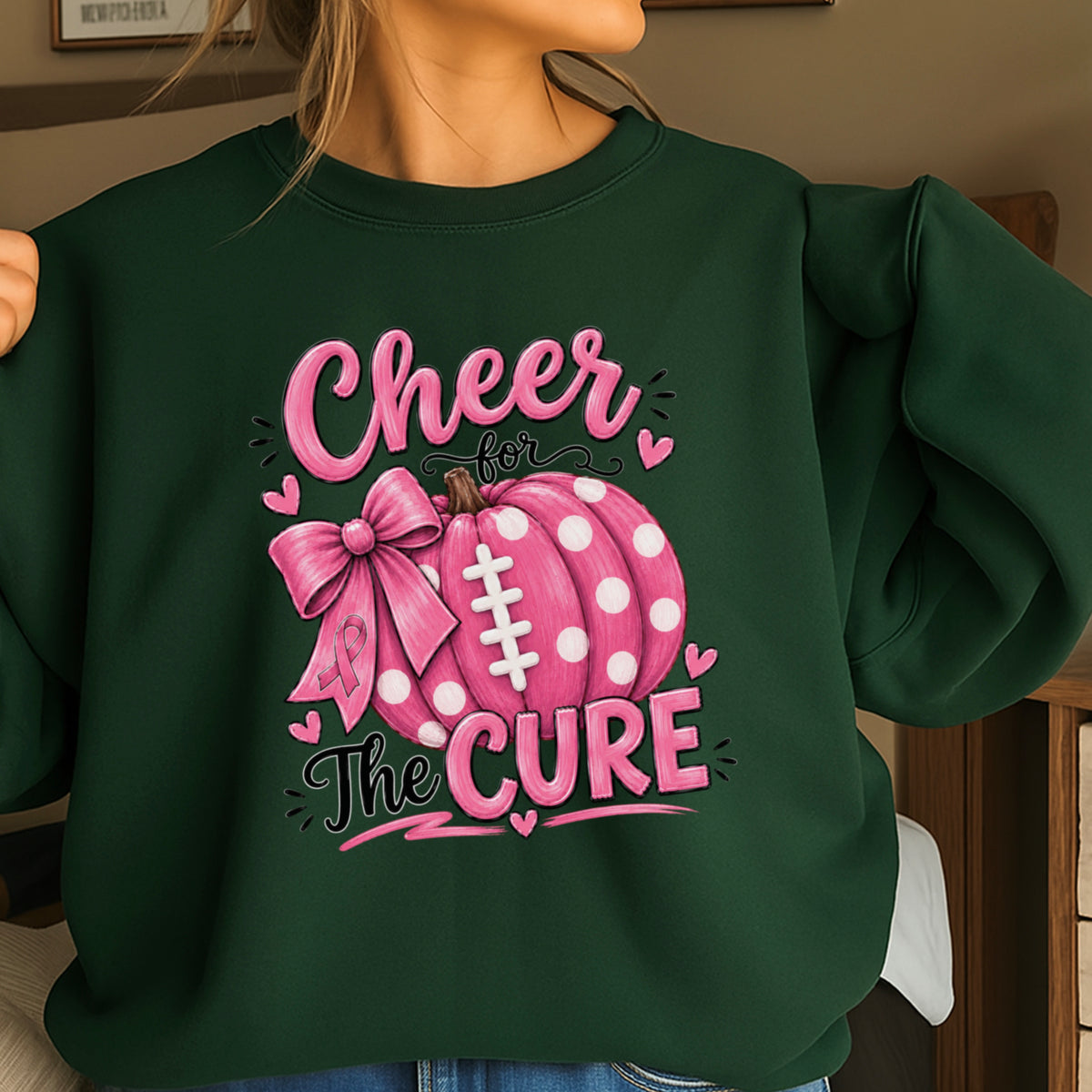 Cheer For The Cure Breast Cancer Crewneck Sweatshirt