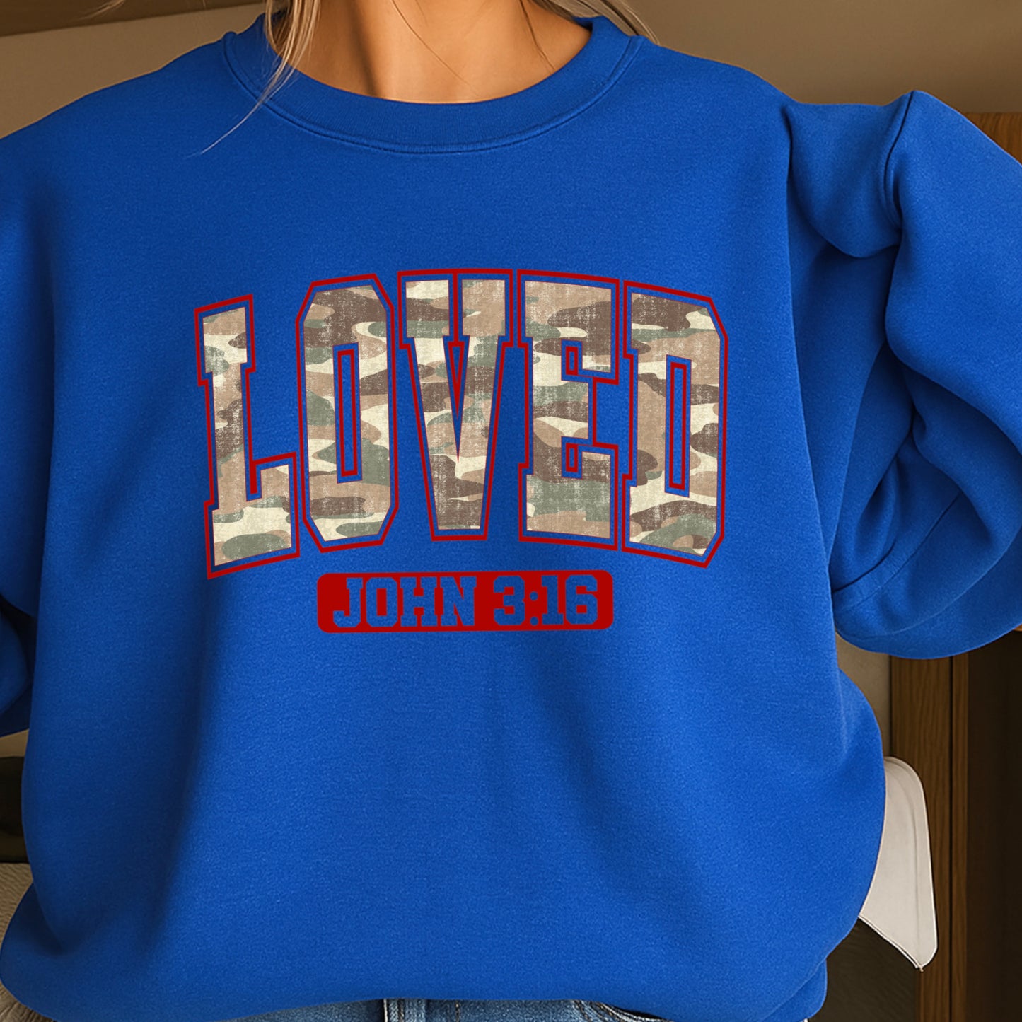 Camo Loved John 3:16 Valentine’s Day Crewneck Sweatshirt