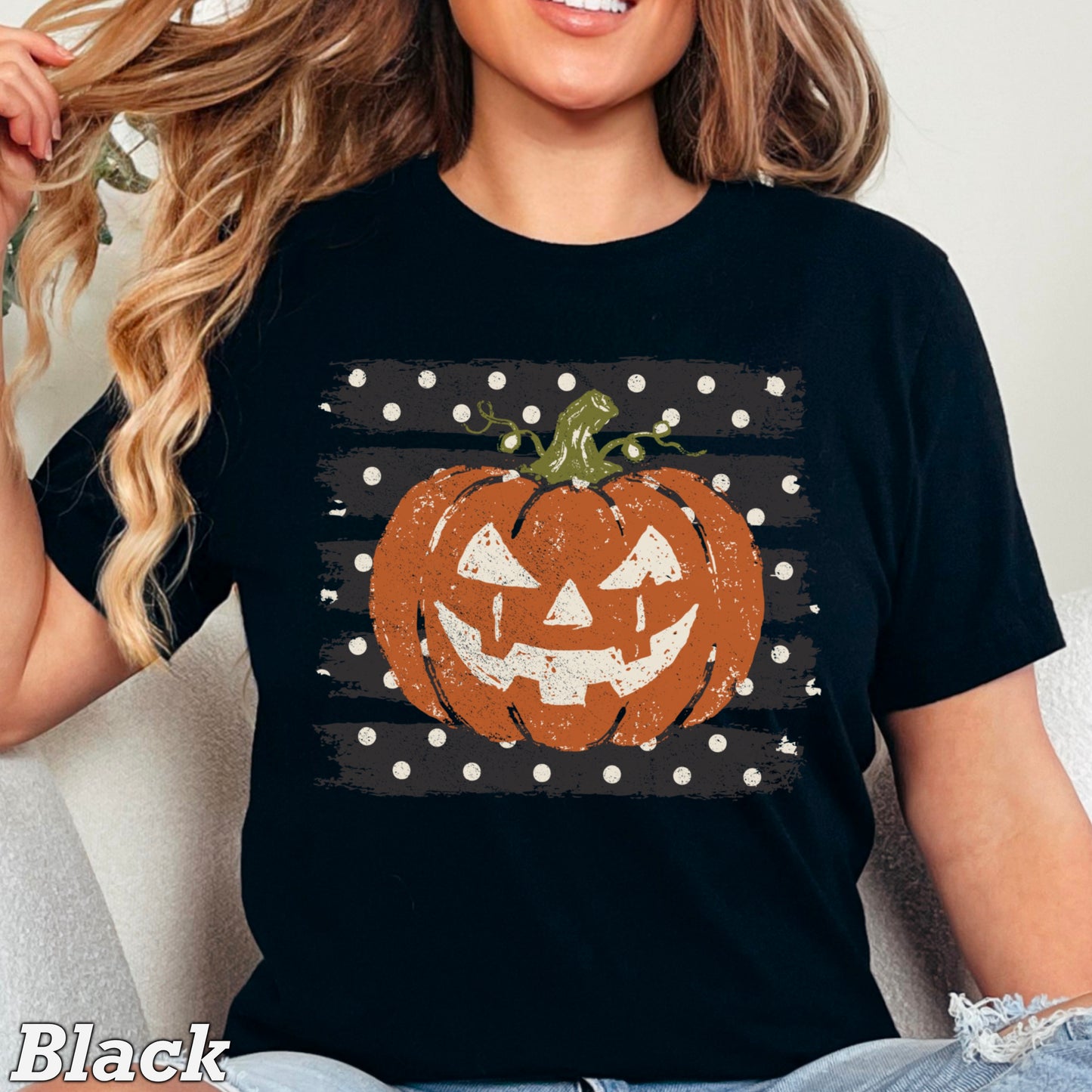 Polka Dot Pumpkin Halloween Comfort Color Graphic Tee