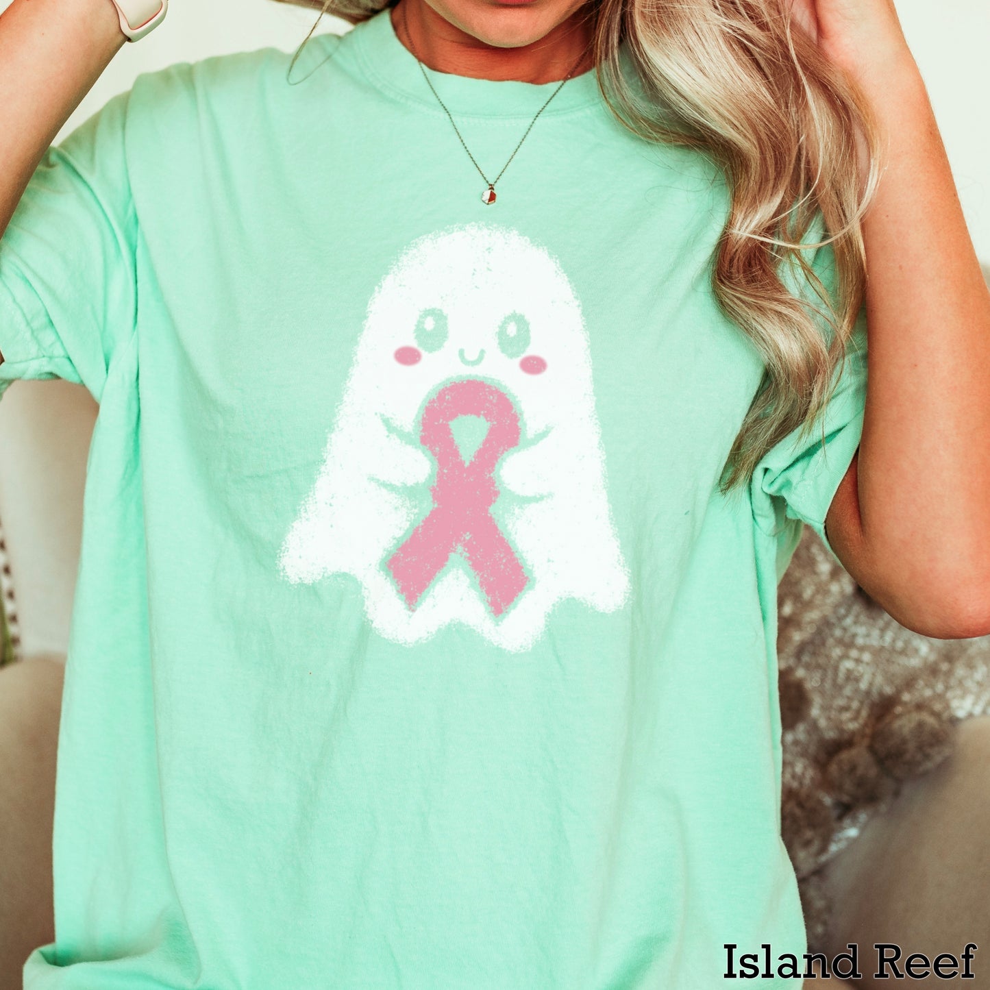 Breast Cancer Ghost Comfort Color Graphic Tee