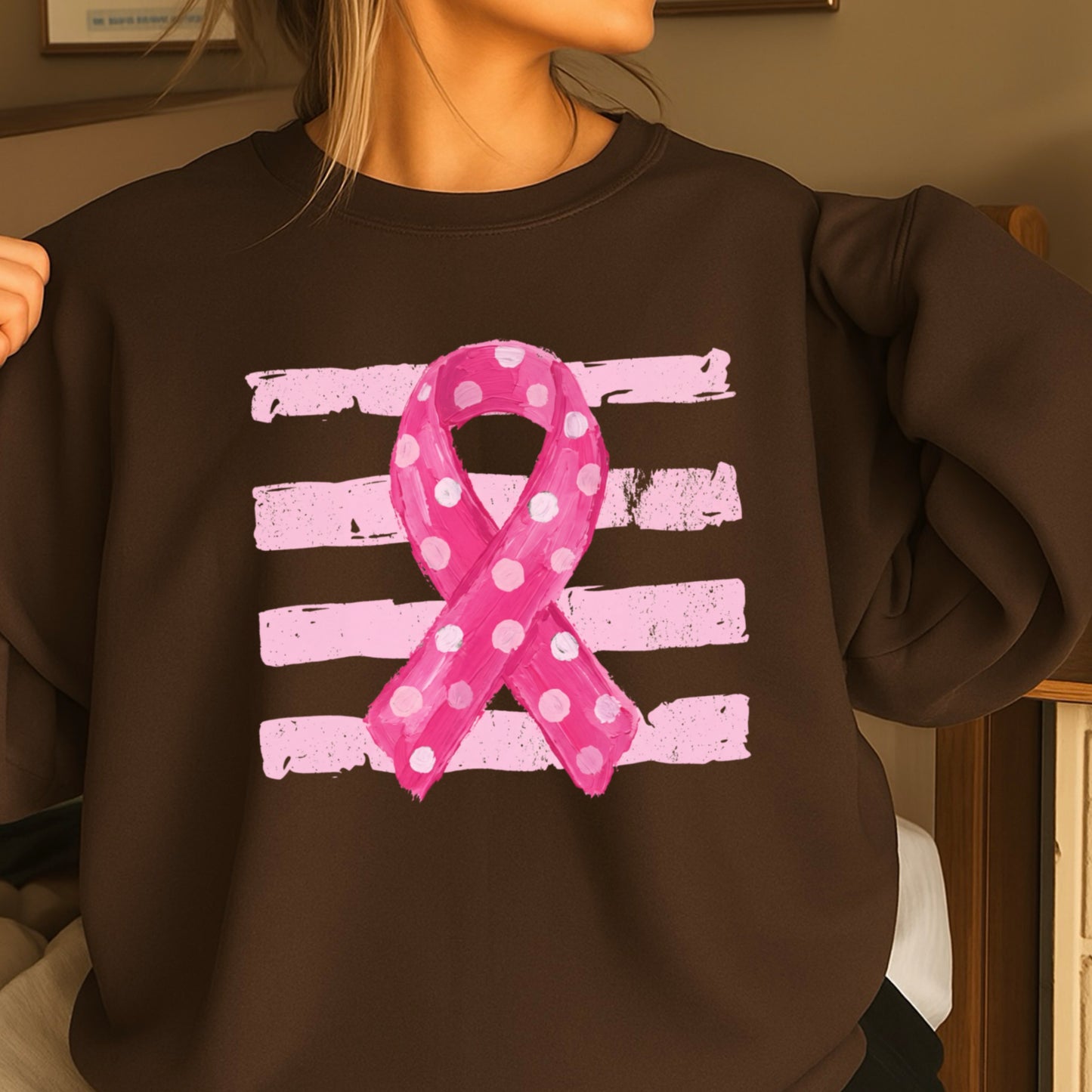 Polka Dot Cancer Awareness Ribbon Crewneck Sweatshirt