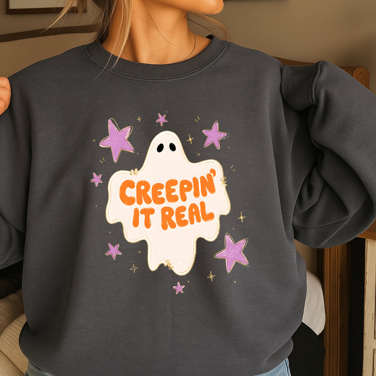 Creepin It Real Halloween Crewneck Sweatshirt