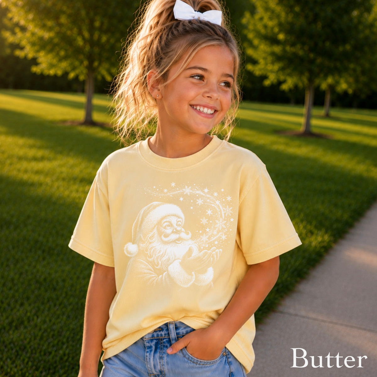 Santa Snowflakes Christmas Youth Comfort Color T-Shirt
