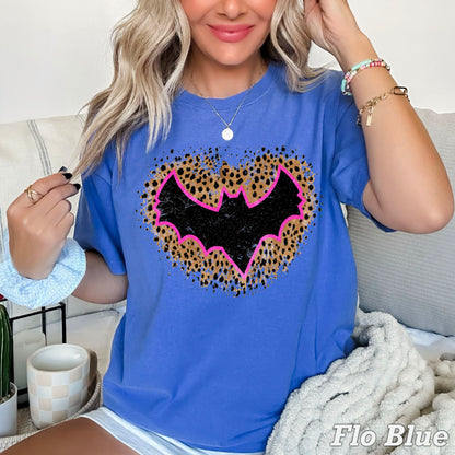 Leopard Bat Halloween Comfort Color Graphic Tee