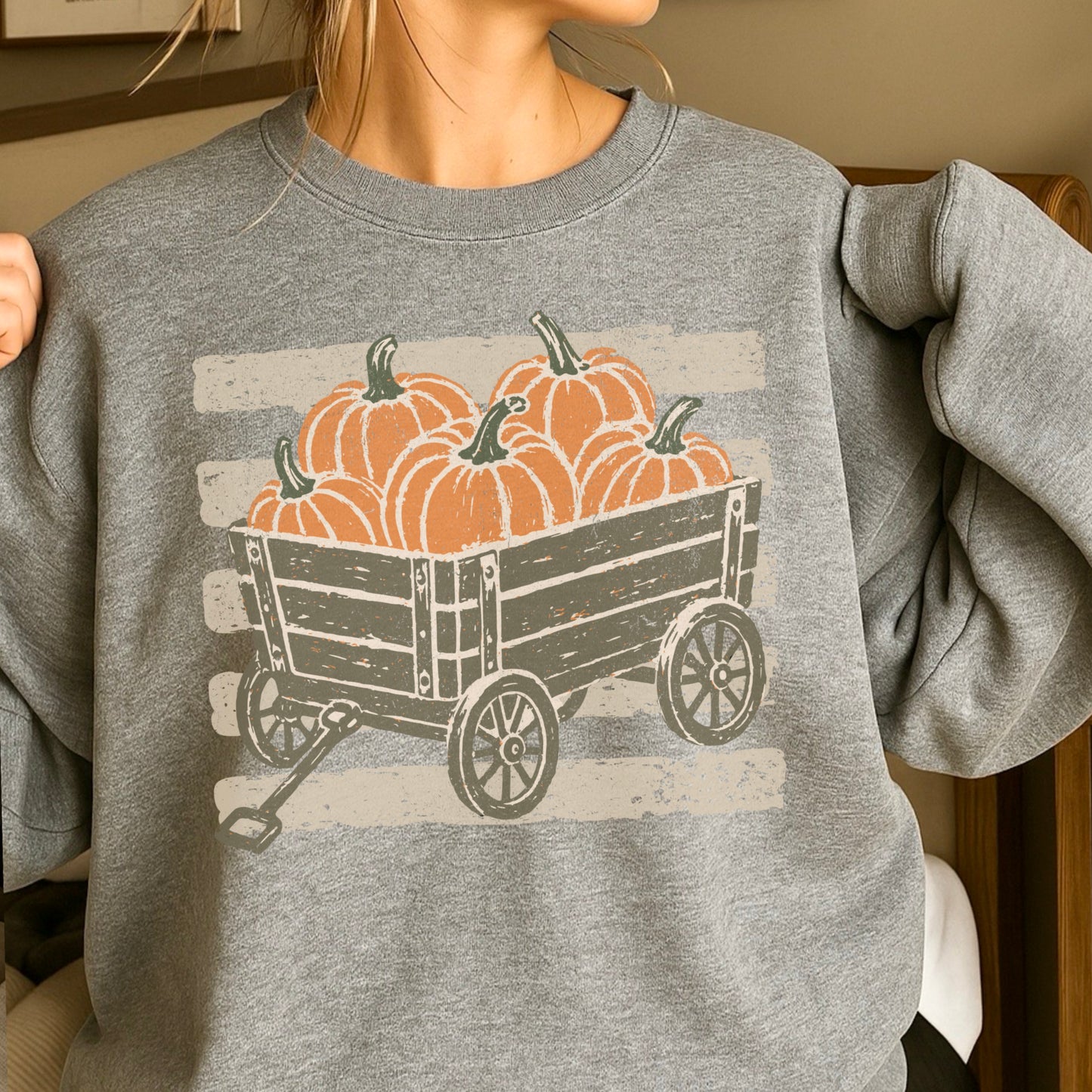 Pumpkin Wagon Fall Crewneck Sweatshirt