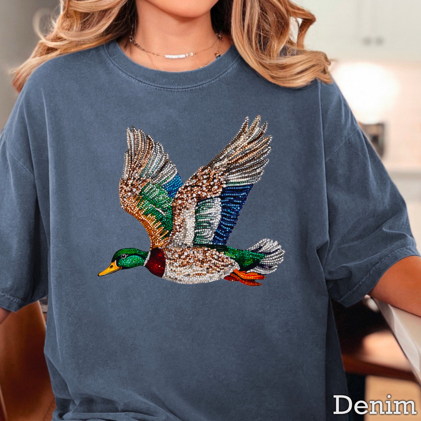 Faux Rhinestone Mallard Duck Comfort Color Graphic Tee